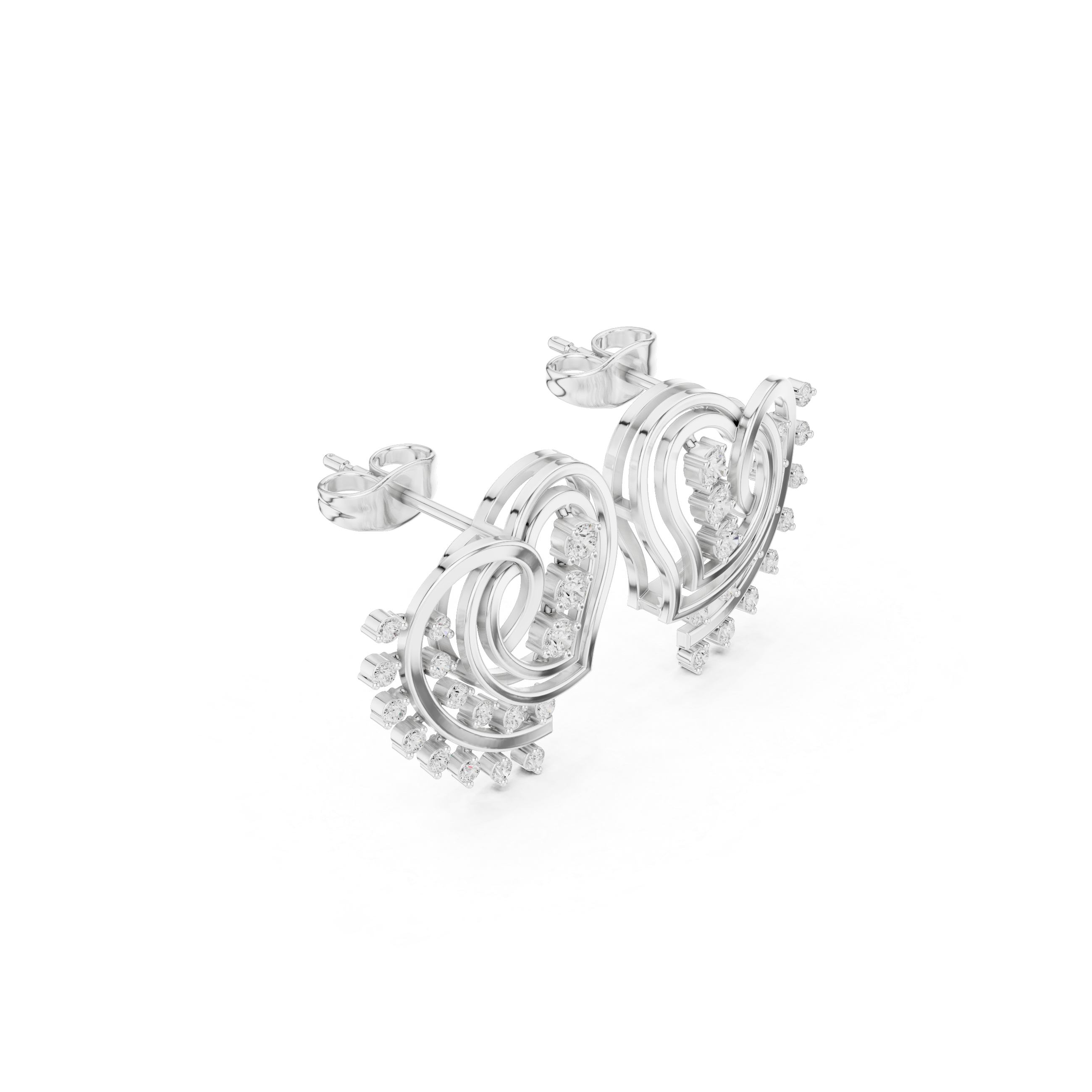 Woven Grid Enamel Diamond Stud Earrings in White Gold - VYKA Diamonds
