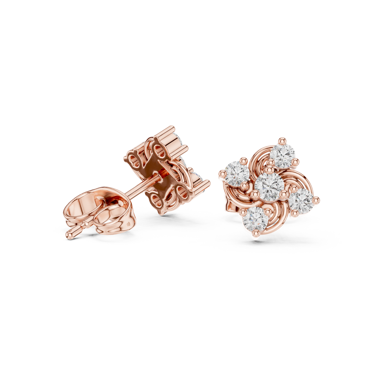 Scroll Trefoil Cluster Diamond Stud Earrings