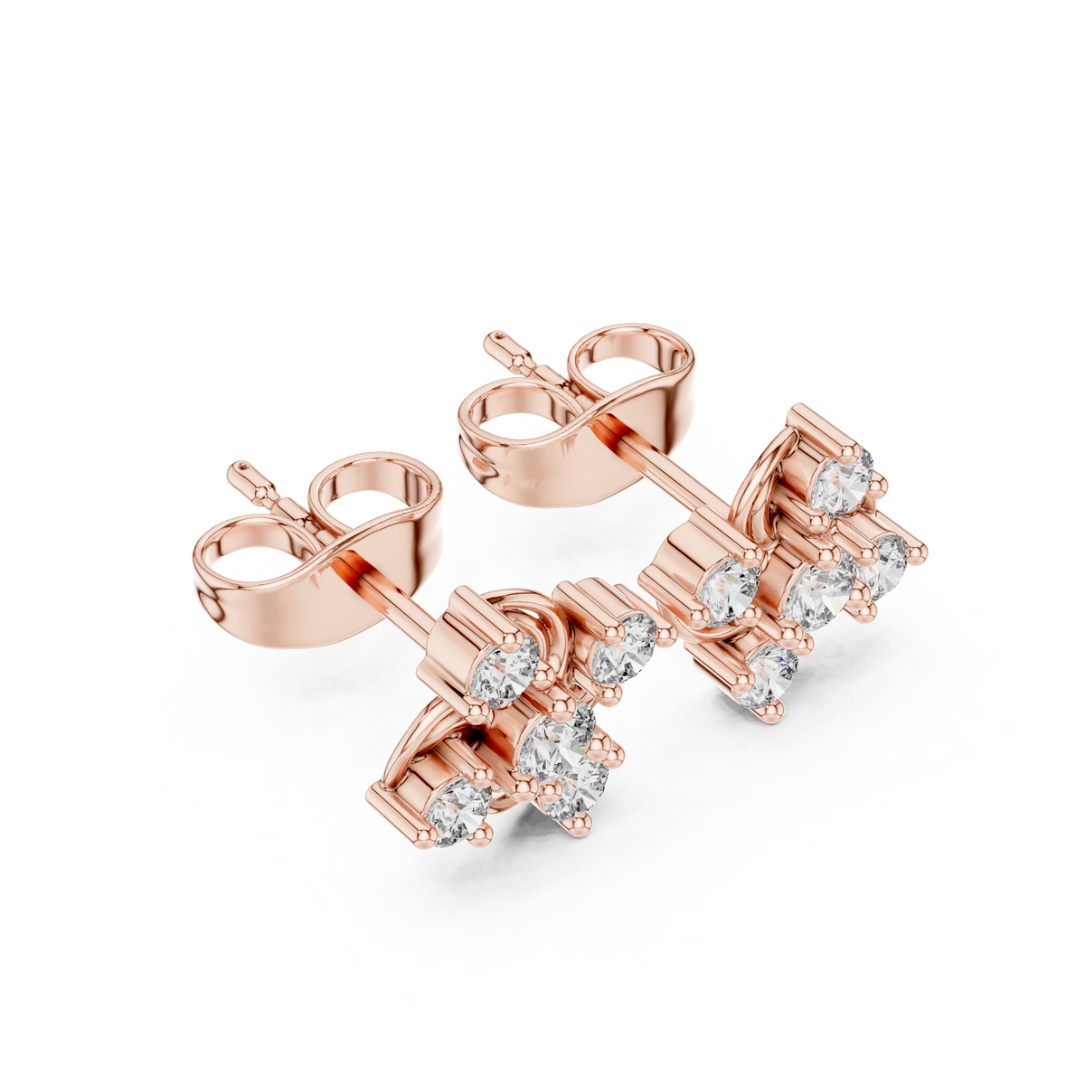أقراط بتجمّع ألماس مزخرف ثلاثي الأوراق in Rose Gold - VYKA Diamonds