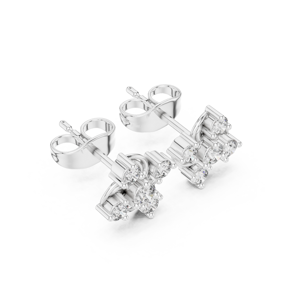 Scroll Trefoil Cluster Diamond Stud Earrings