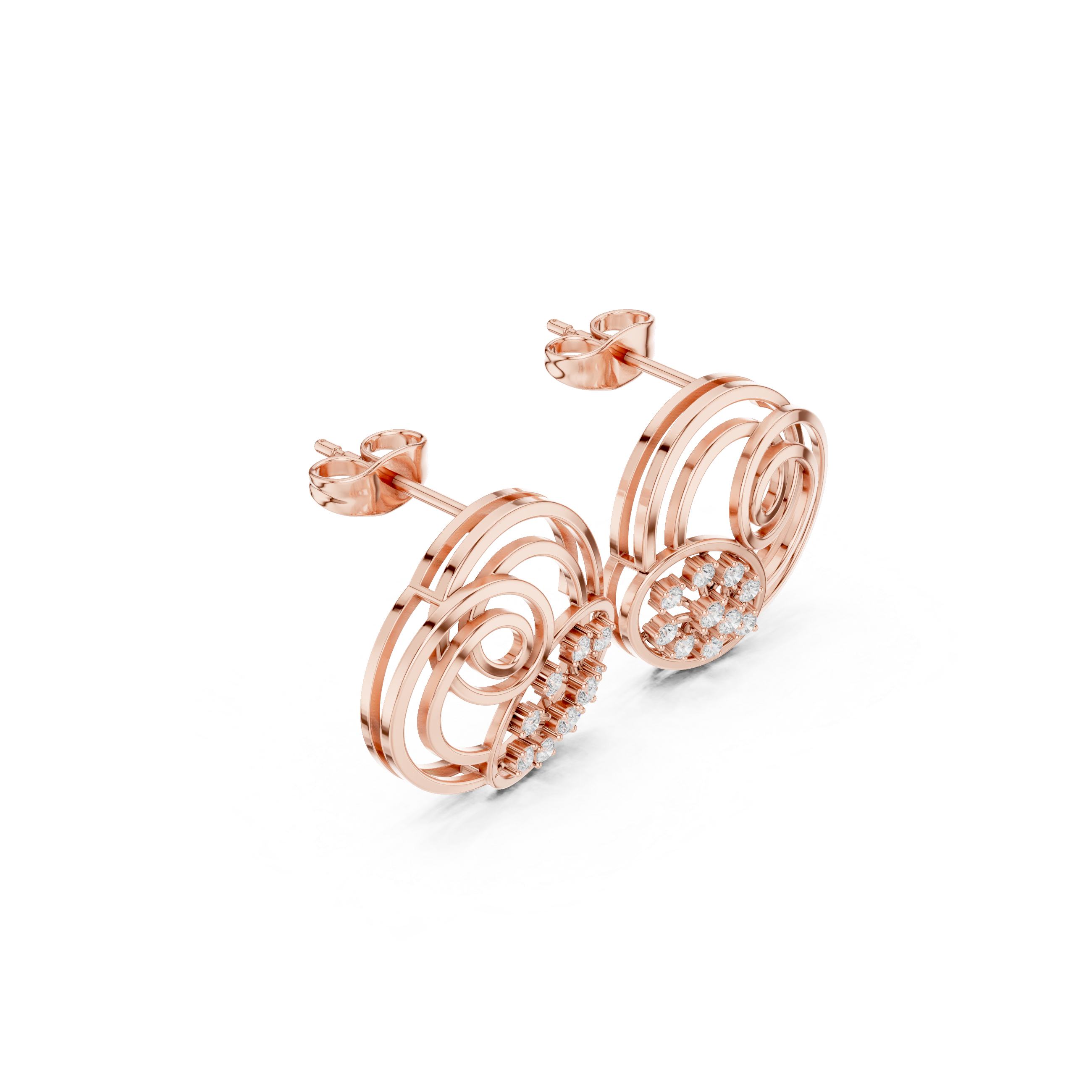 Filigree Lattice Enamel Diamond Stud Earrings in Rose Gold - VYKA Diamonds