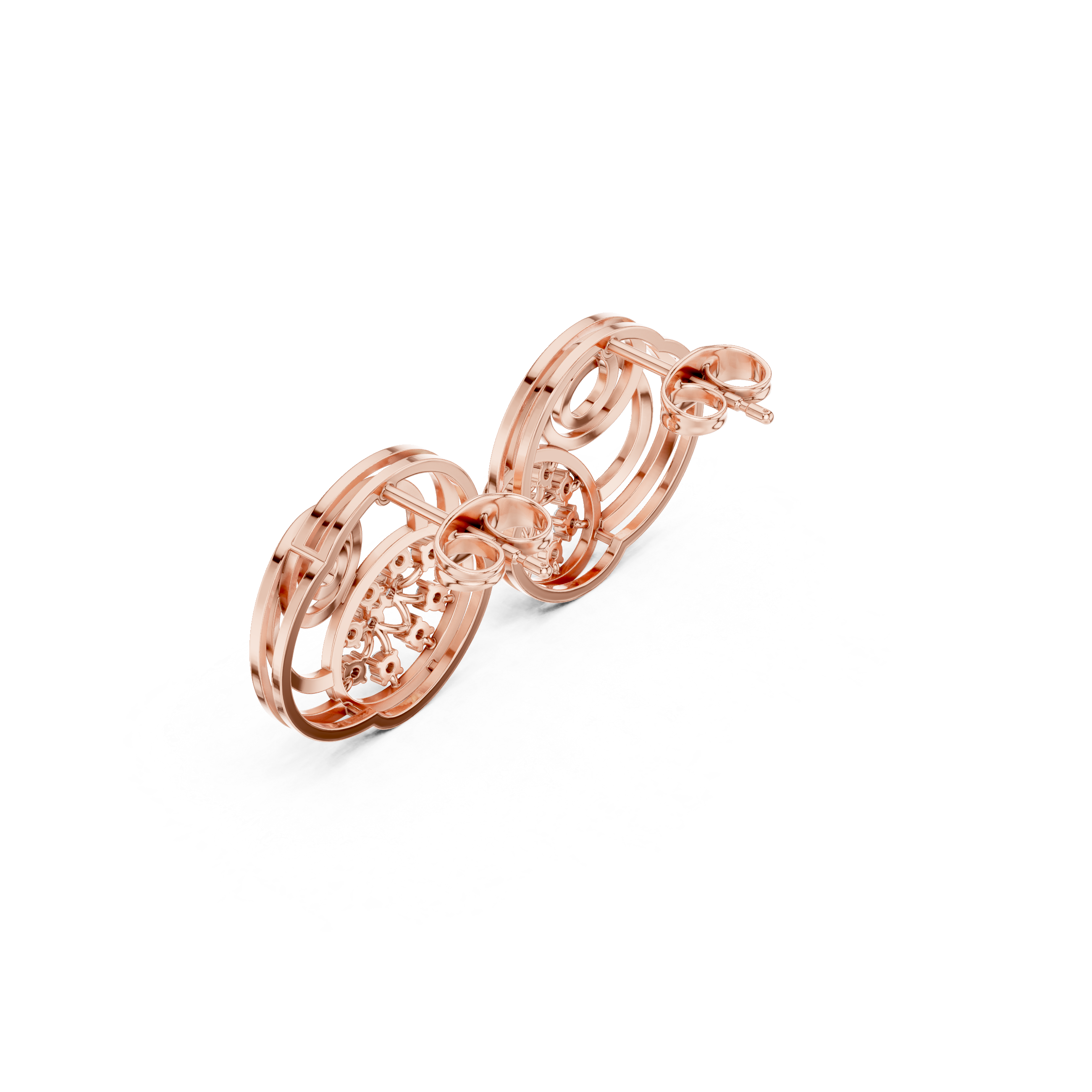 Filigree Lattice Enamel Diamond Stud Earrings in Rose Gold - VYKA Diamonds
