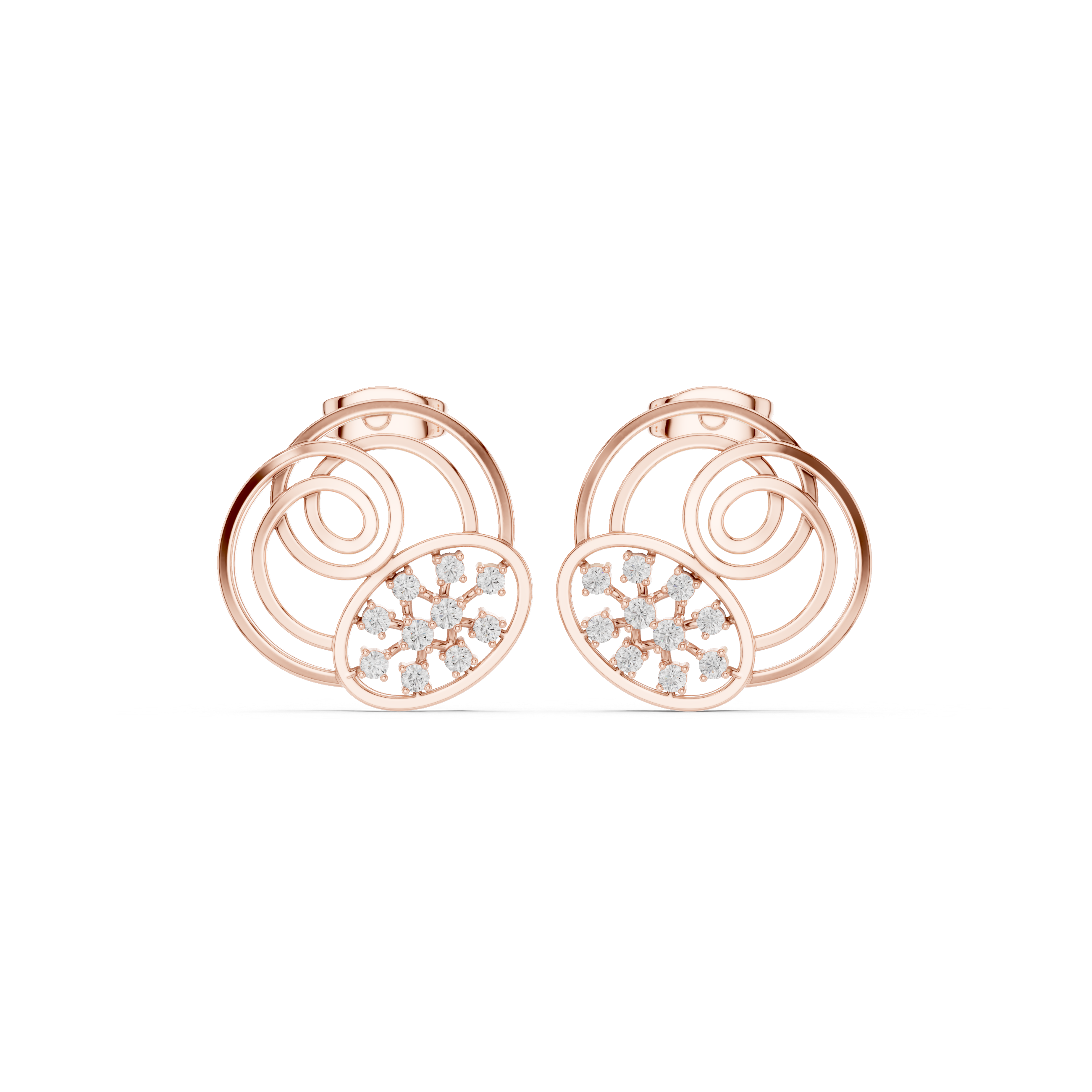 Filigree Lattice Enamel Diamond Stud Earrings in Rose Gold - VYKA Diamonds