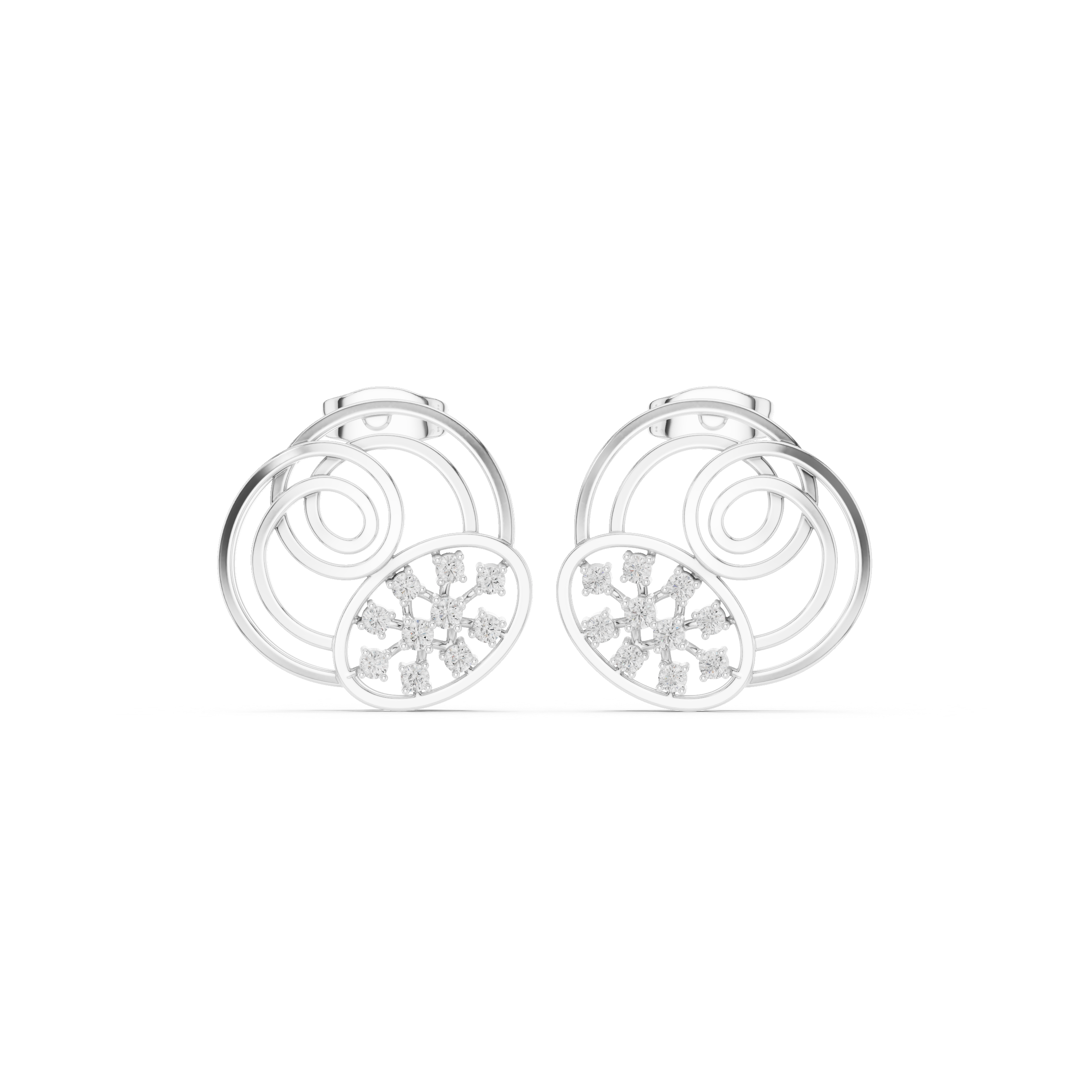 Filigree Lattice Enamel Diamond Stud Earrings in White Gold - VYKA Diamonds