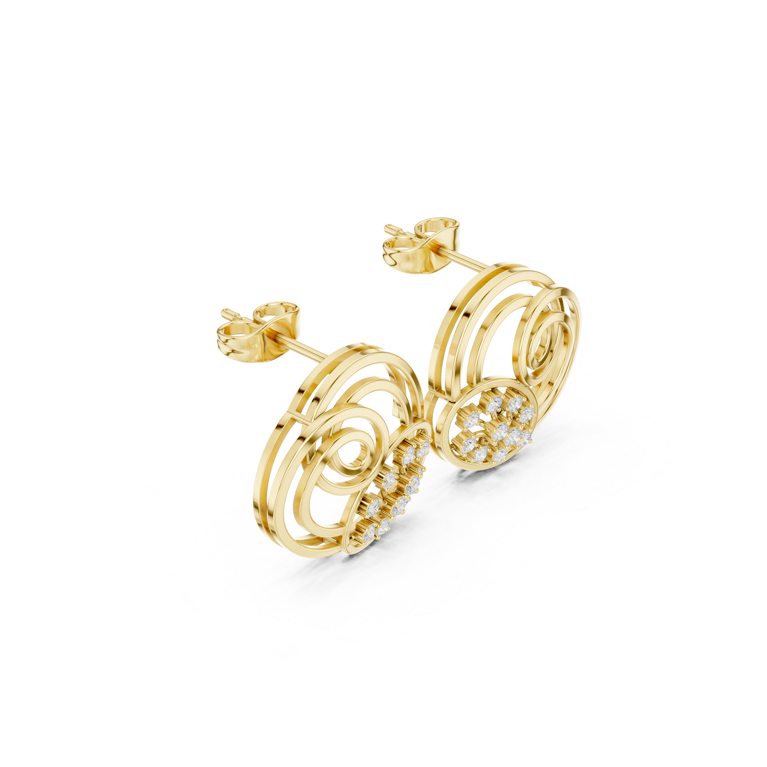 Filigree Lattice Enamel Diamond Stud Earrings in Yellow Gold - VYKA Diamonds