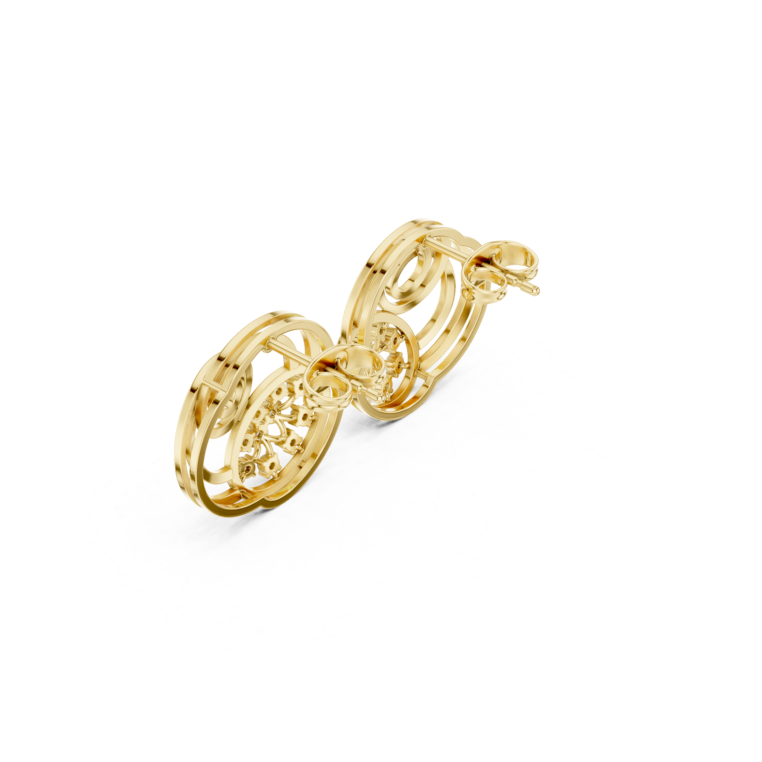 Filigree Lattice Enamel Diamond Stud Earrings in Yellow Gold - VYKA Diamonds