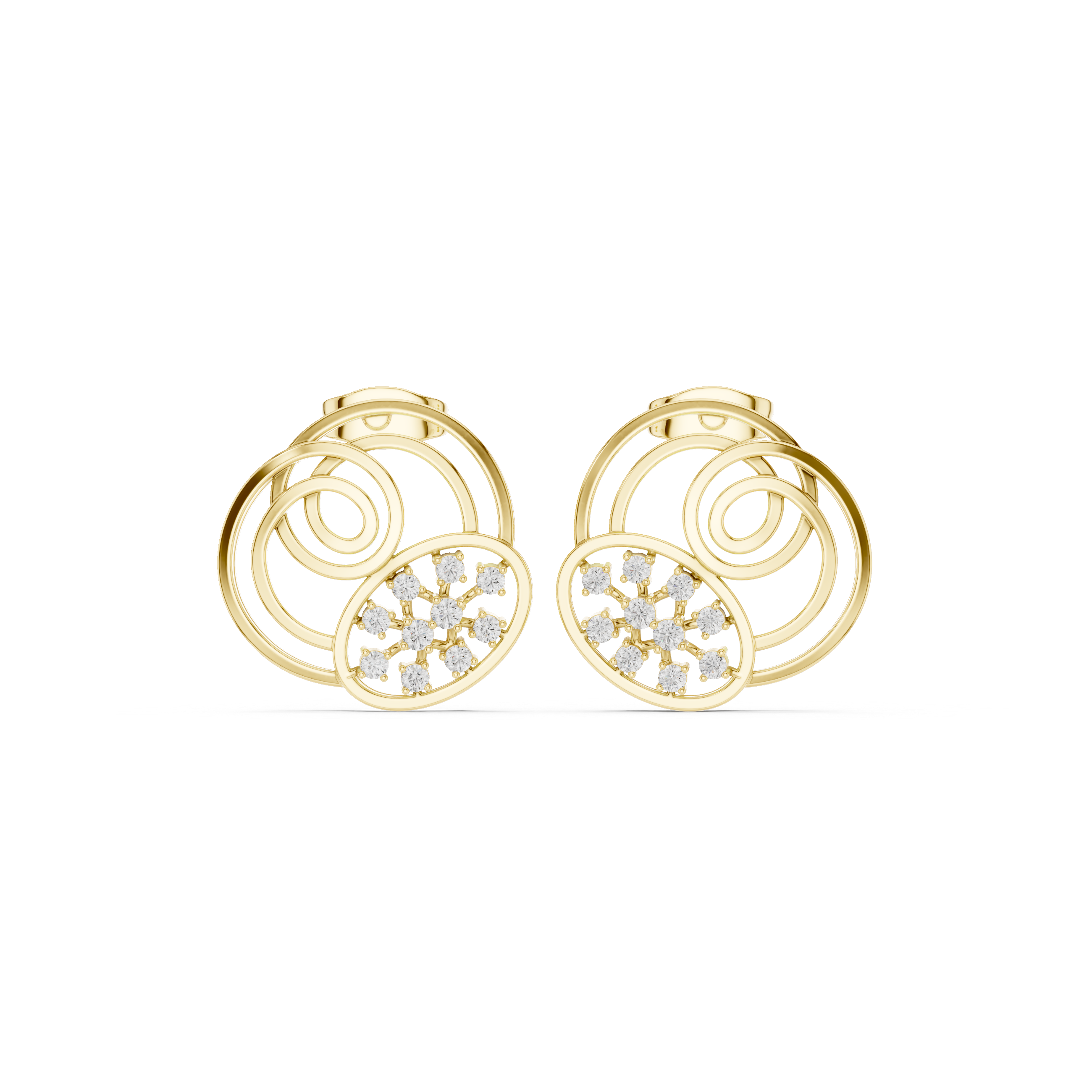 Filigree Lattice Enamel Diamond Stud Earrings in Yellow Gold - VYKA Diamonds