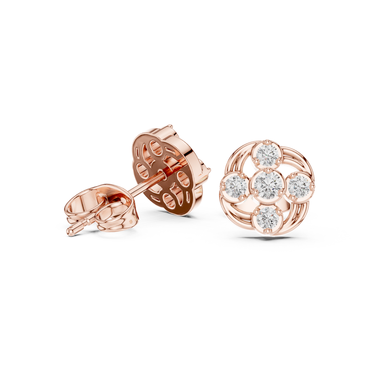 أقراط بتجمّع بتلات من ألماس مستدير in Rose Gold - VYKA Diamonds