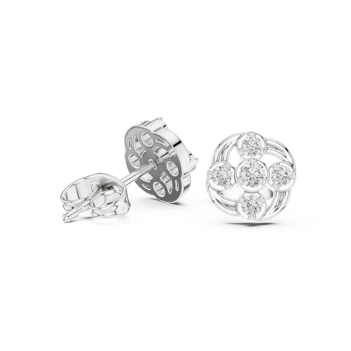أقراط بتجمّع بتلات من ألماس مستدير in White Gold - VYKA Diamonds