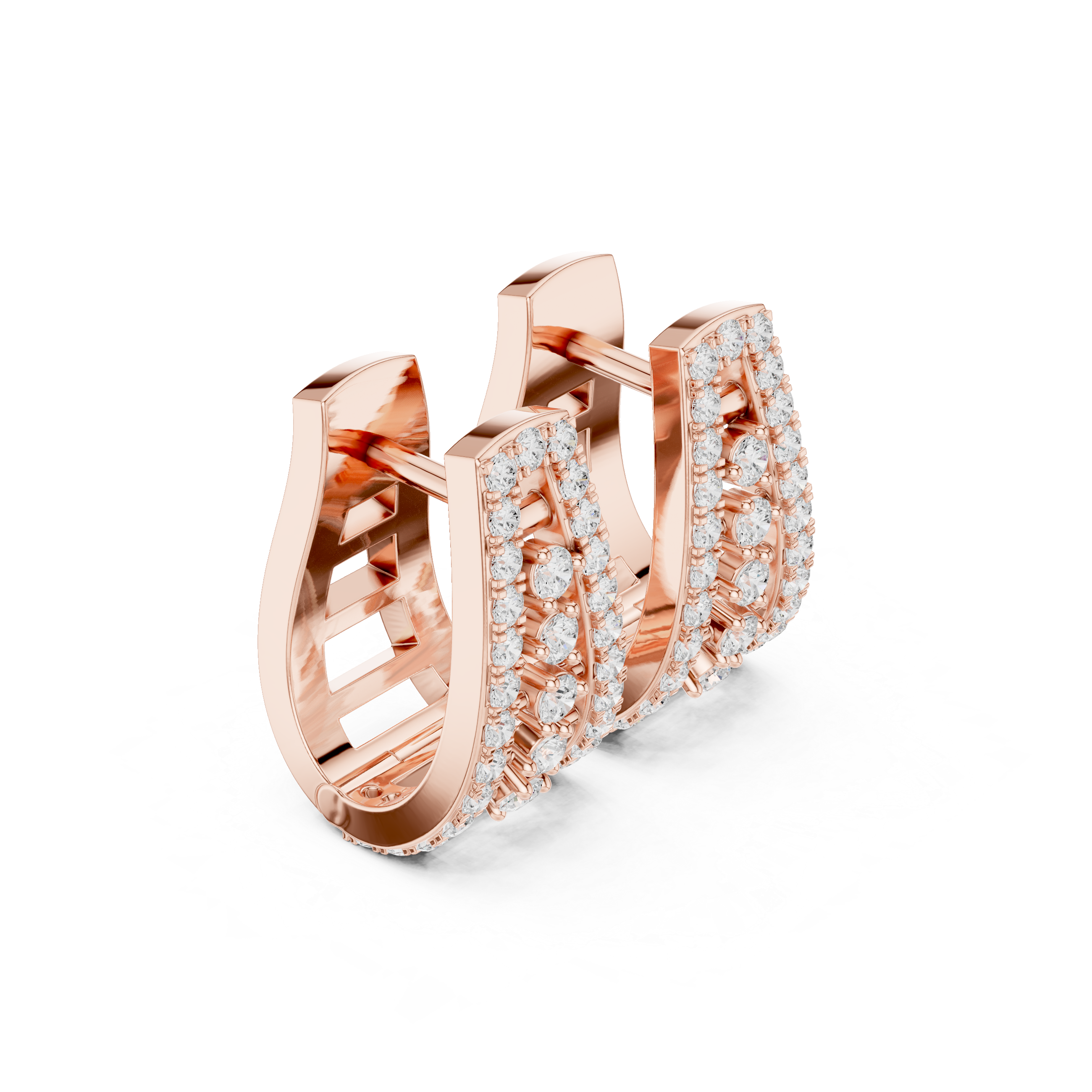 Deco Lattice Diamond Stud Earrings in Rose Gold - VYKA Diamonds