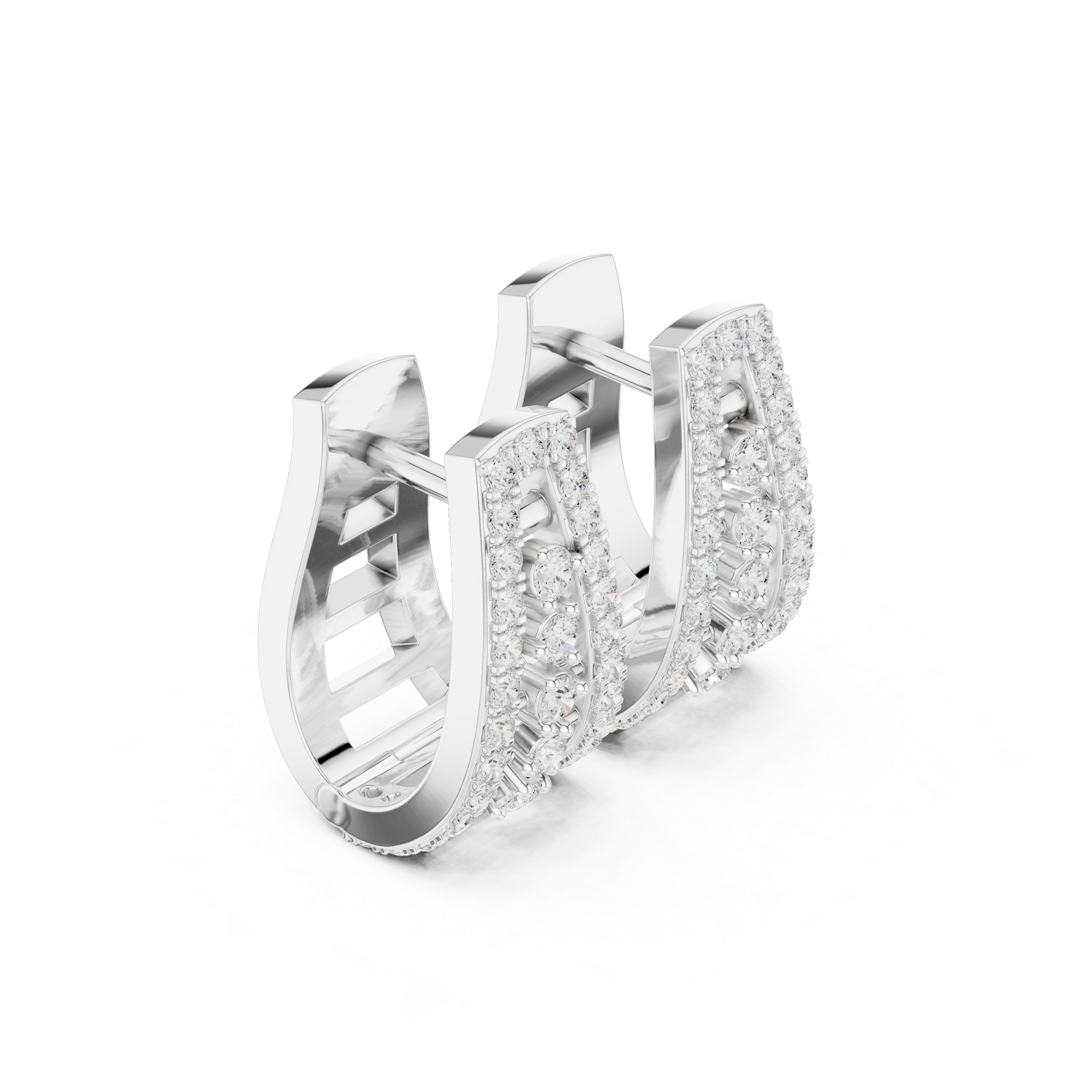 Deco Lattice Diamond Stud Earrings in White Gold - VYKA Diamonds