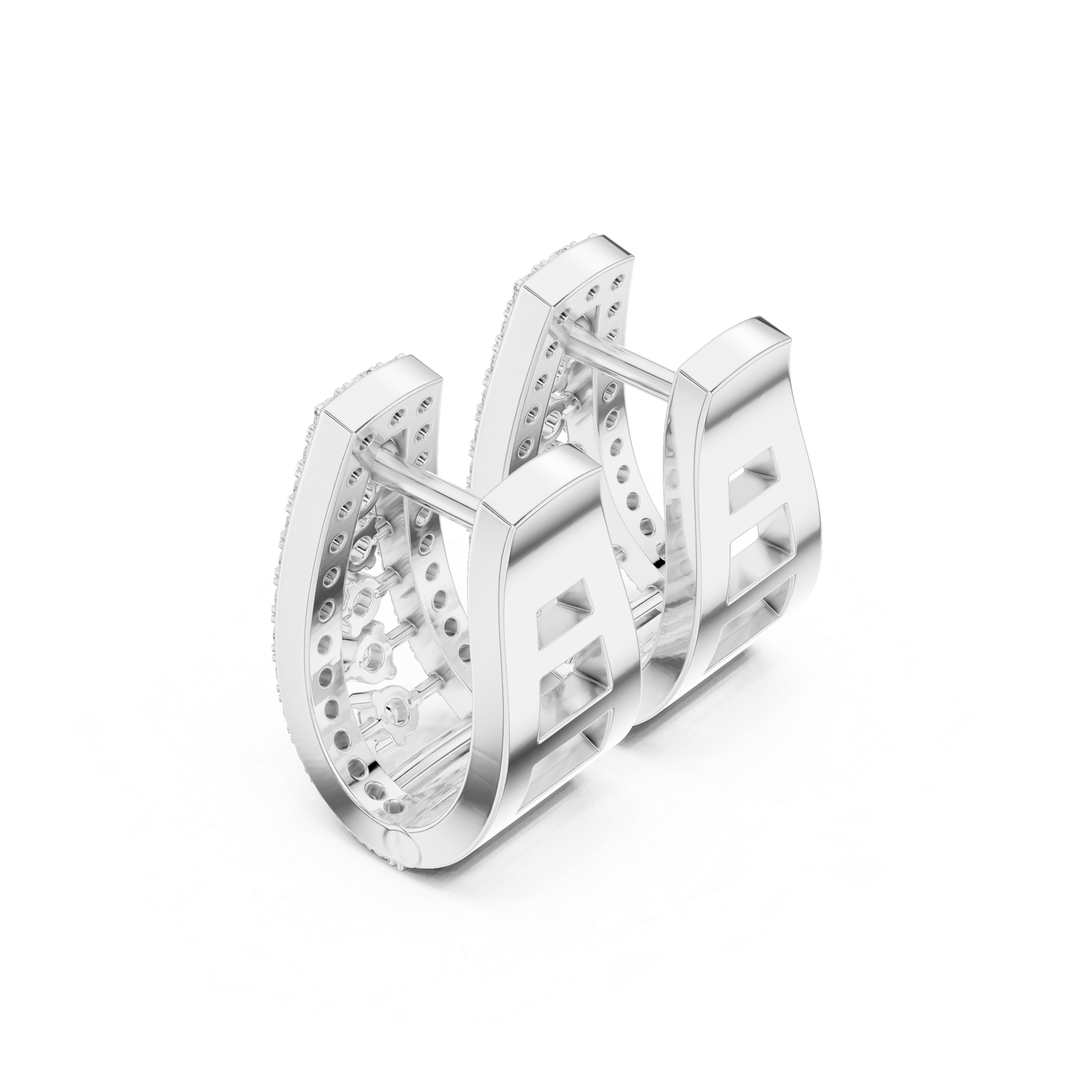 Deco Lattice Diamond Stud Earrings in White Gold - VYKA Diamonds