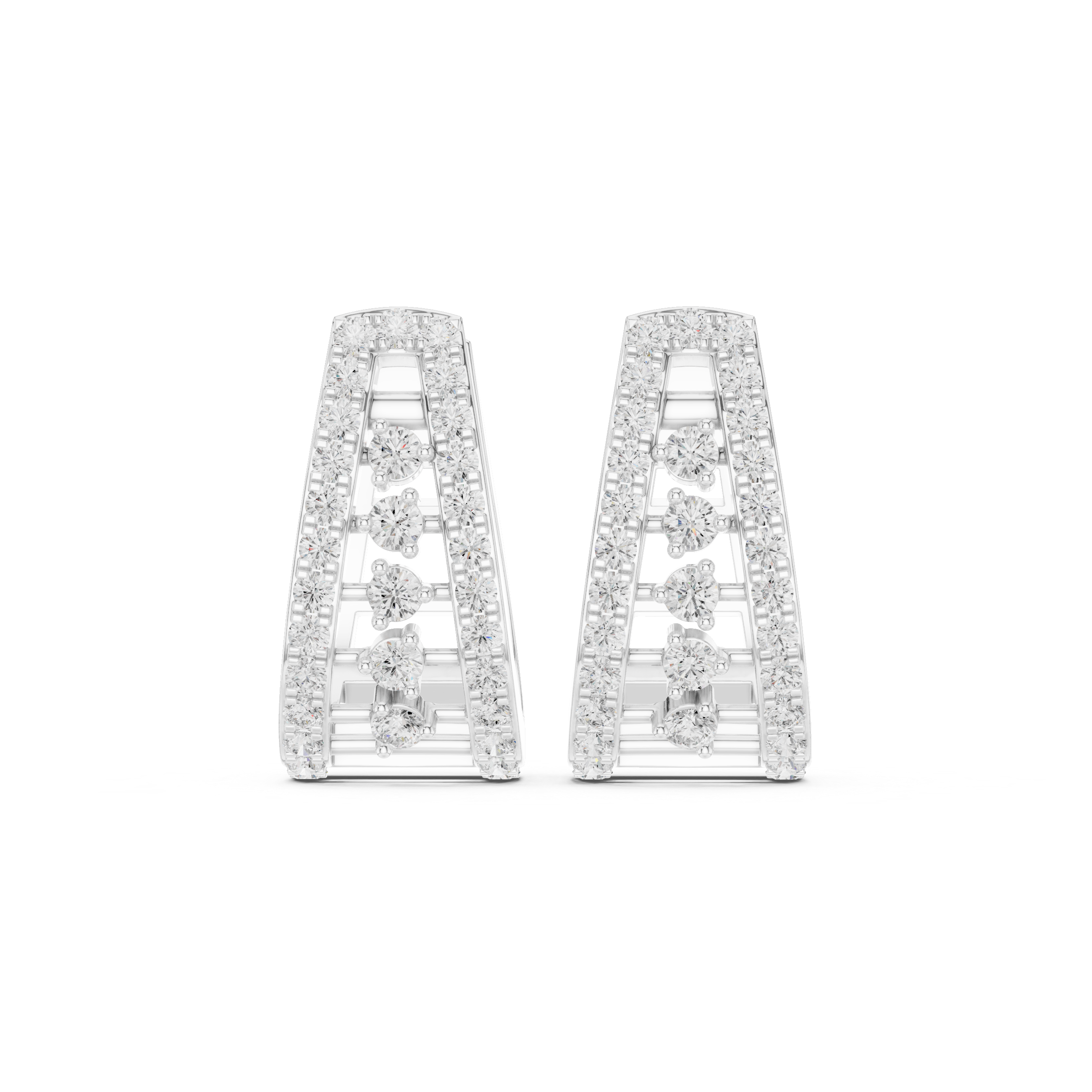 Deco Lattice Diamond Stud Earrings in White Gold - VYKA Diamonds