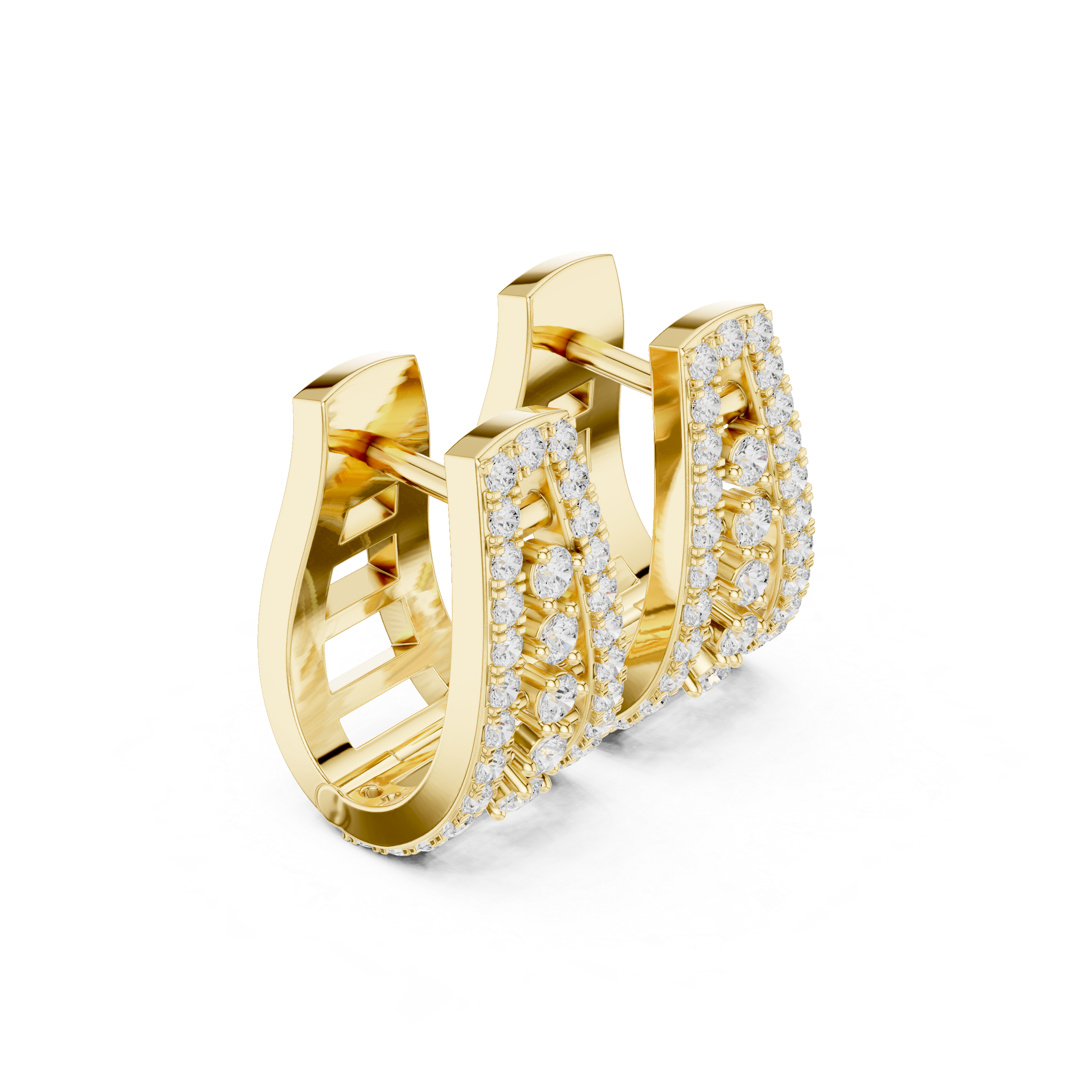 Deco Lattice Diamond Stud Earrings in Yellow Gold - VYKA Diamonds