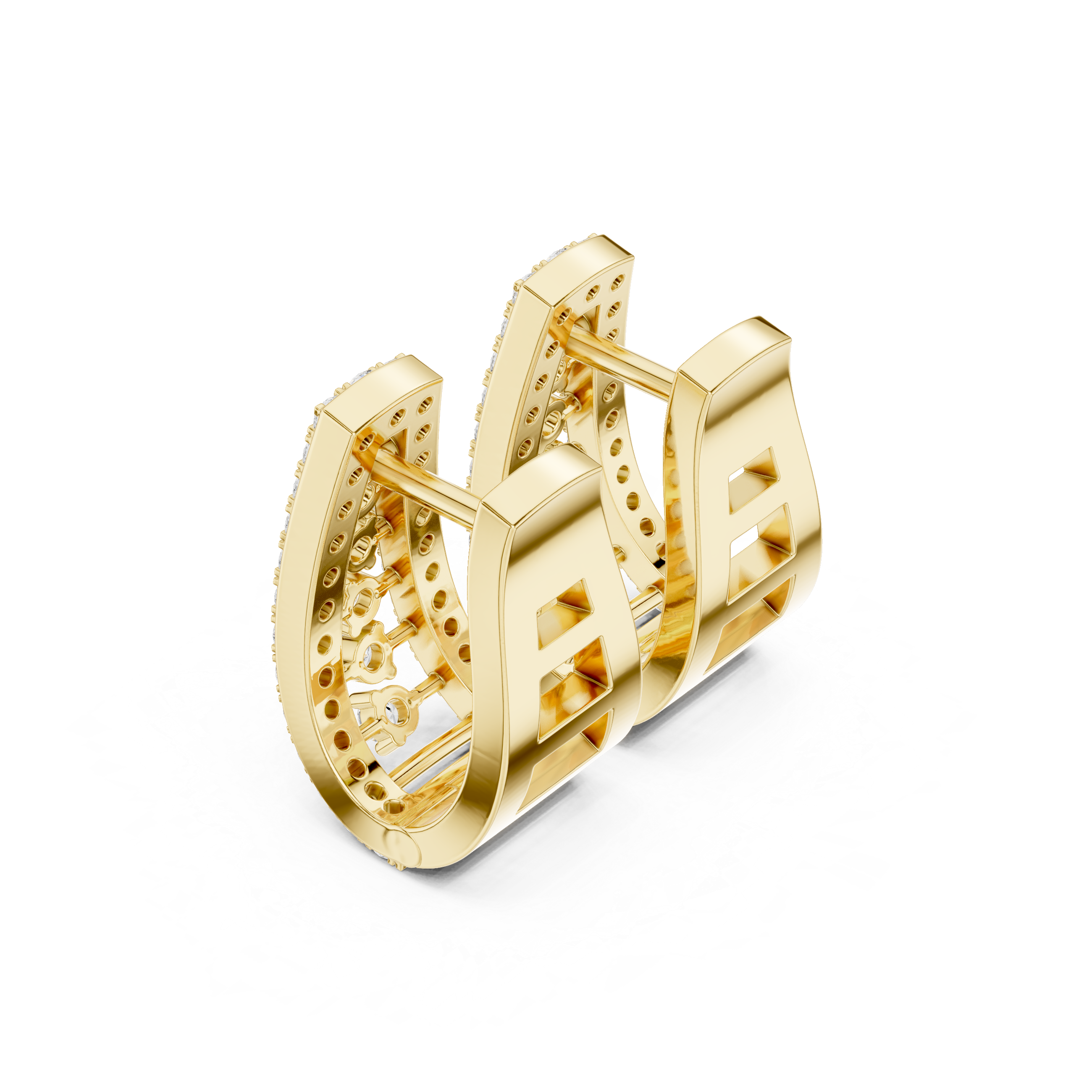 Deco Lattice Diamond Stud Earrings in Yellow Gold - VYKA Diamonds