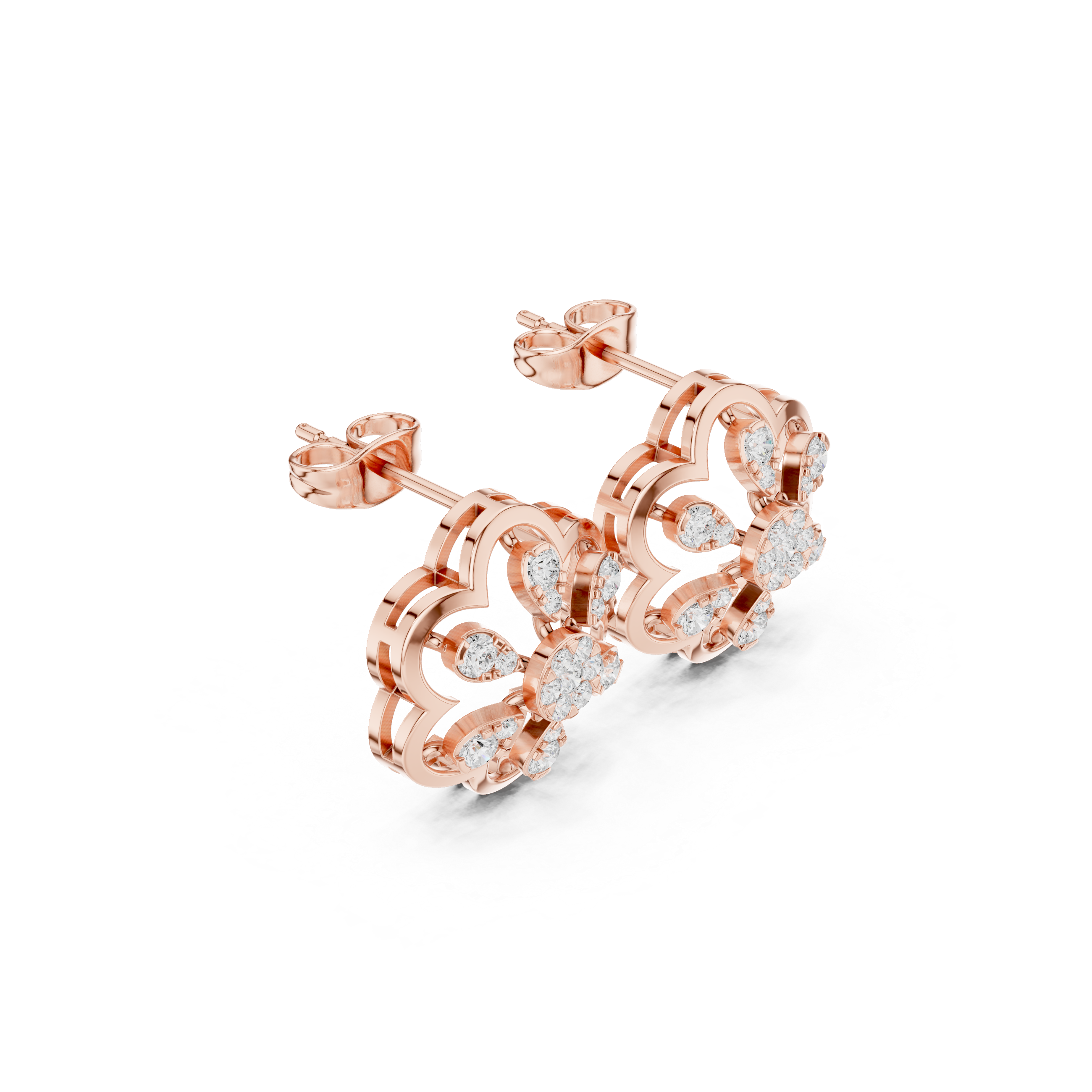 Deco Lattice Enamel Diamond Stud Earrings in Rose Gold - VYKA Diamonds