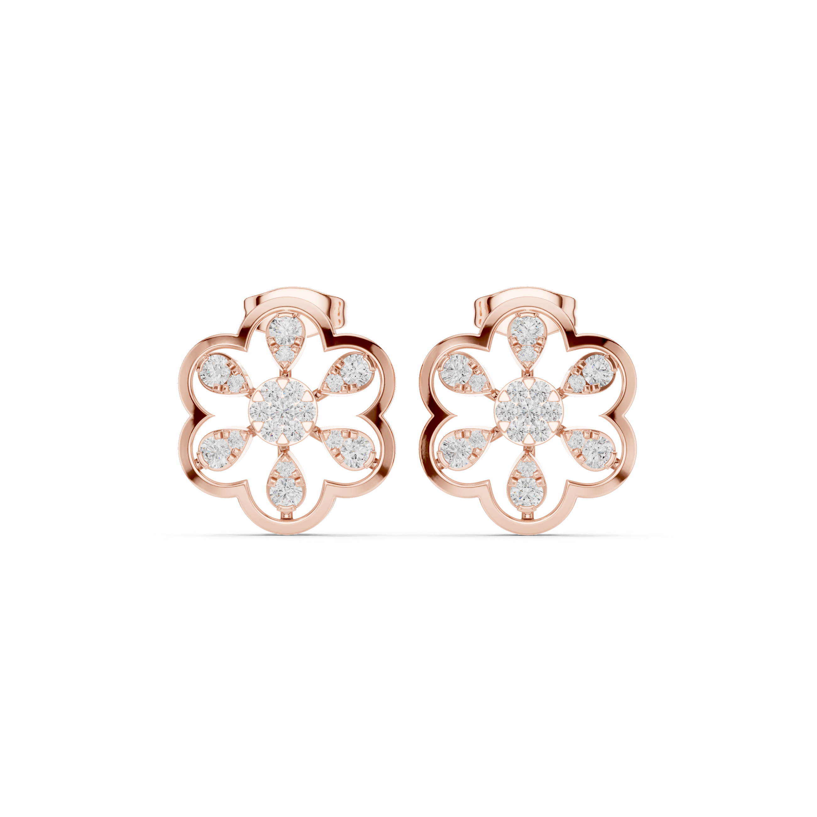 Deco Lattice Enamel Diamond Stud Earrings in Rose Gold - VYKA Diamonds