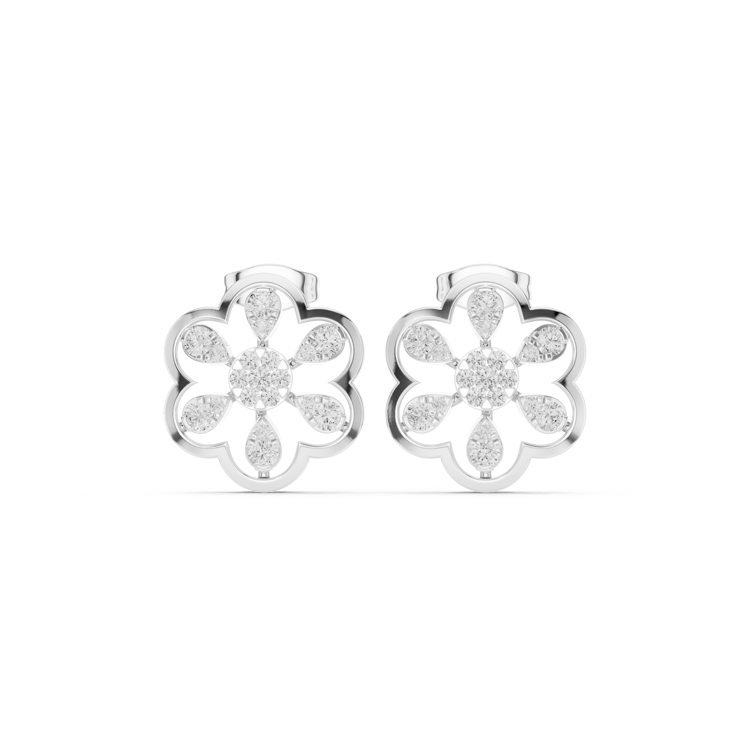 Deco Lattice Enamel Diamond Stud Earrings in White Gold - VYKA Diamonds