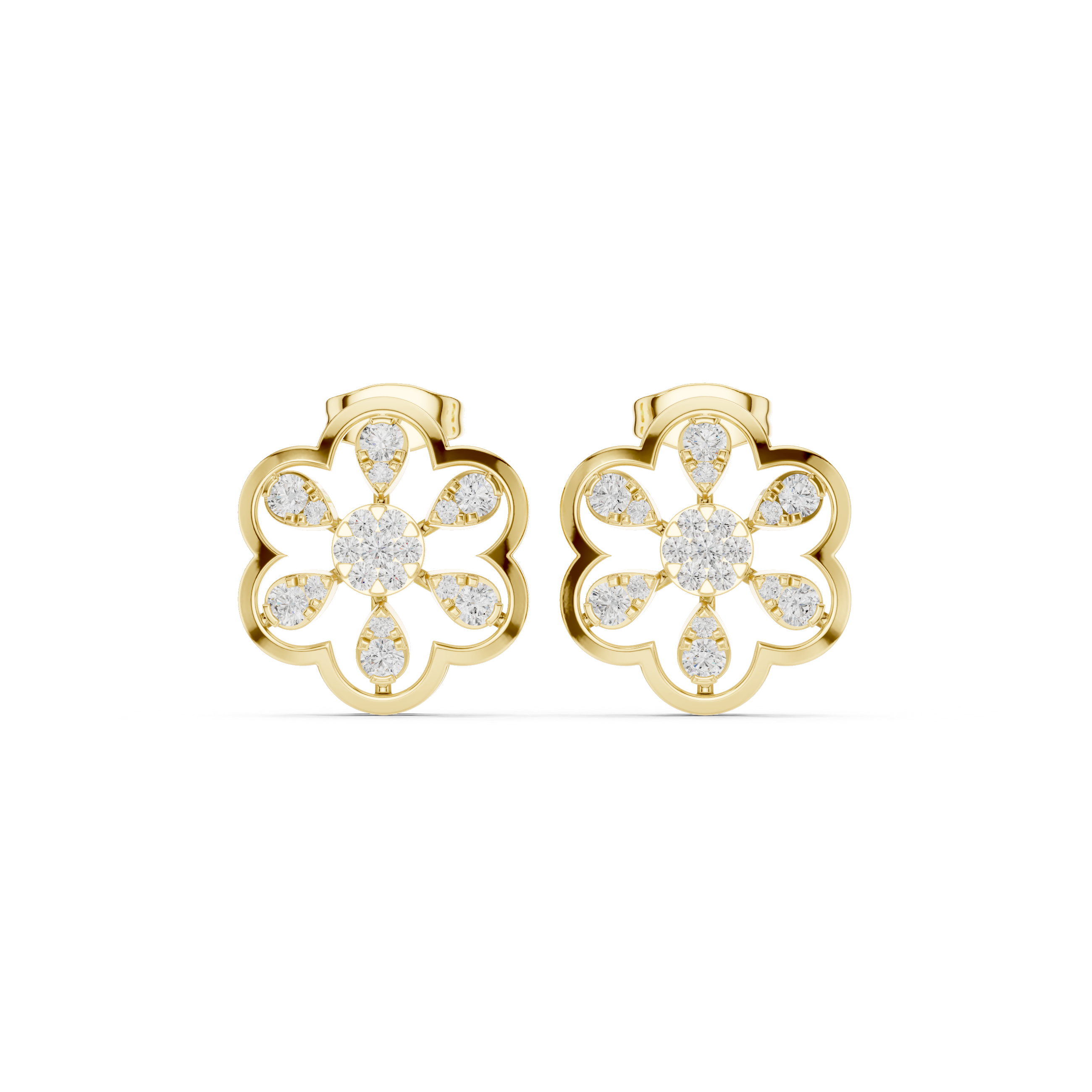 Deco Lattice Enamel Diamond Stud Earrings in Yellow Gold - VYKA Diamonds