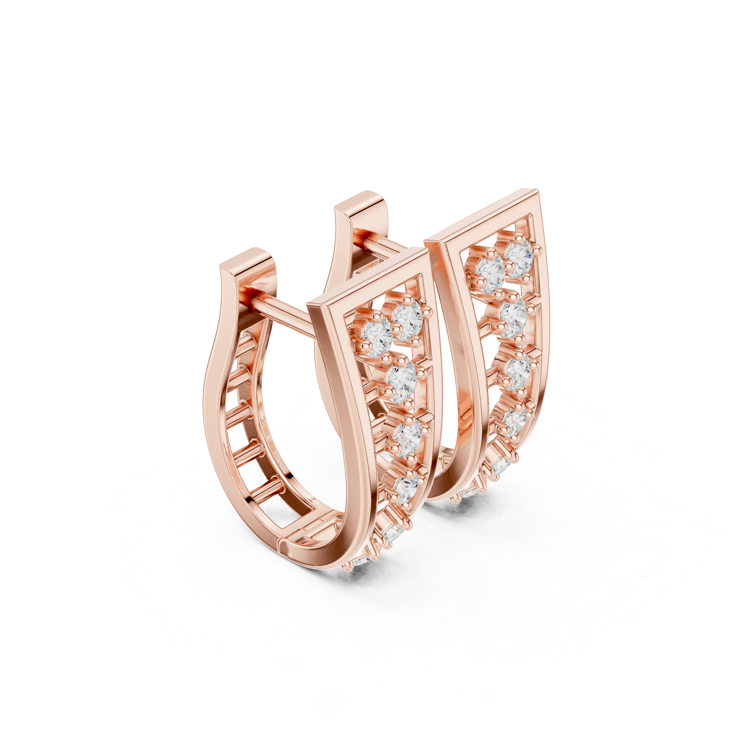 Geometric Frame Diamond Hoop Earrings in Rose Gold - VYKA Diamonds