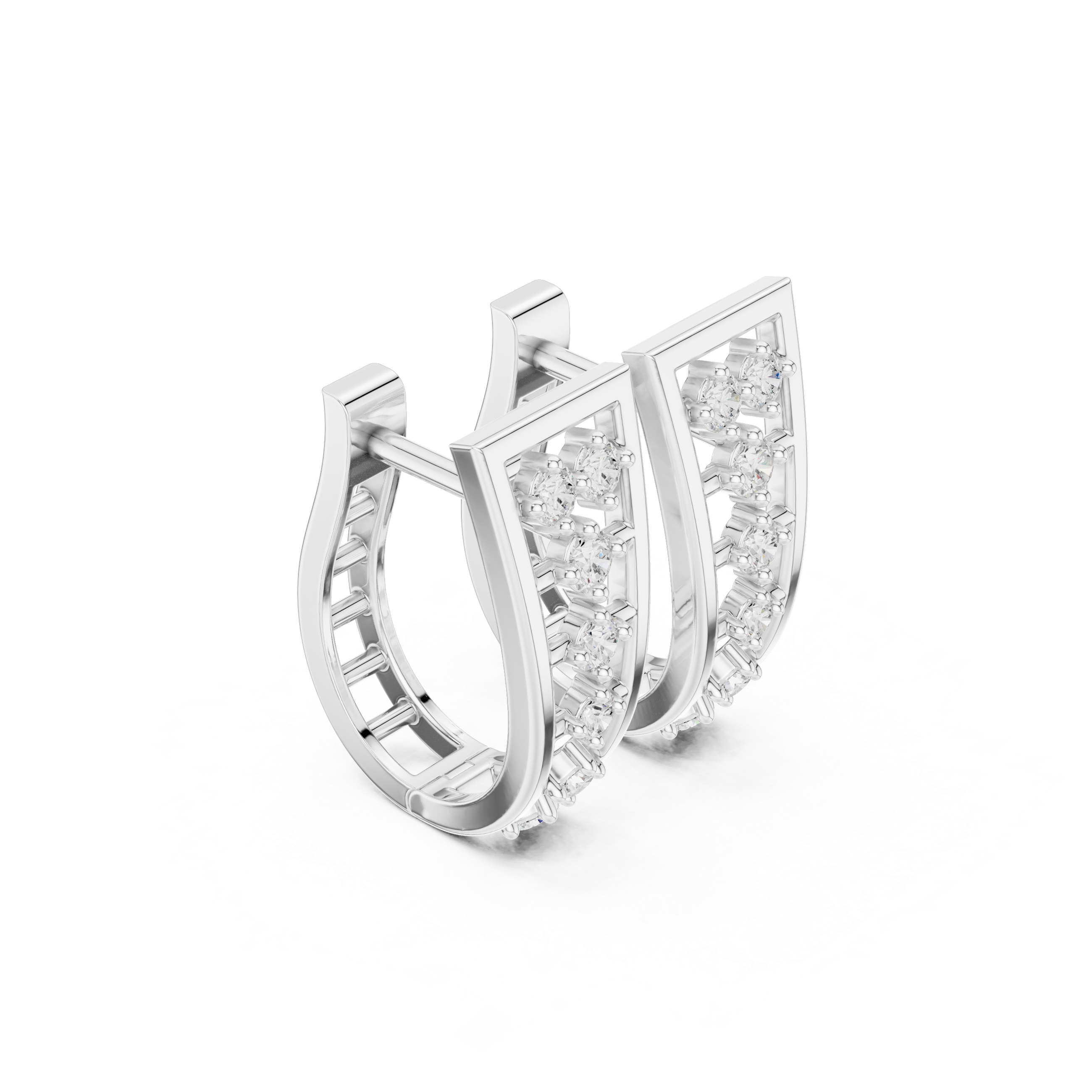 Geometric Frame Diamond Hoop Earrings in White Gold - VYKA Diamonds
