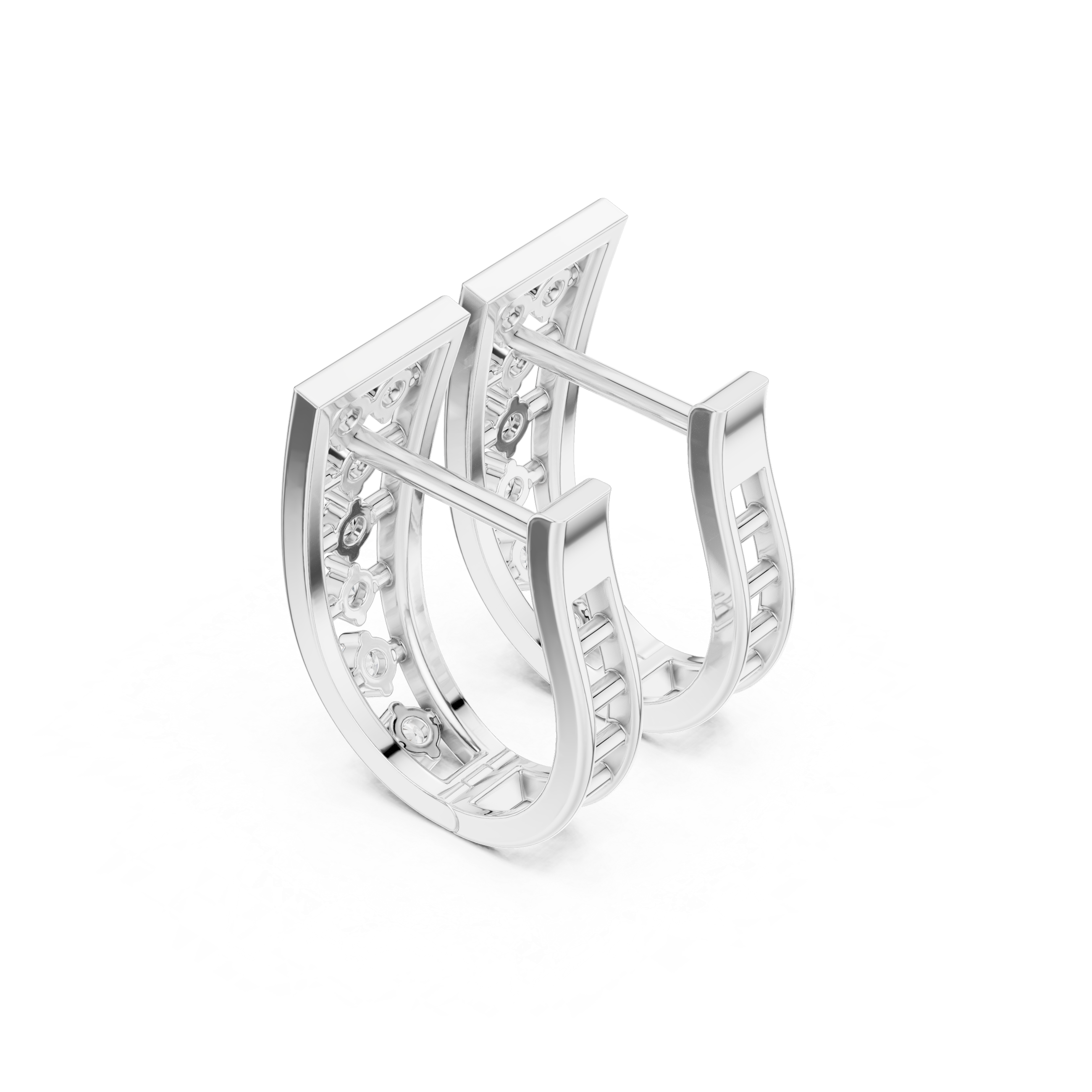 Geometric Frame Diamond Hoop Earrings in White Gold - VYKA Diamonds