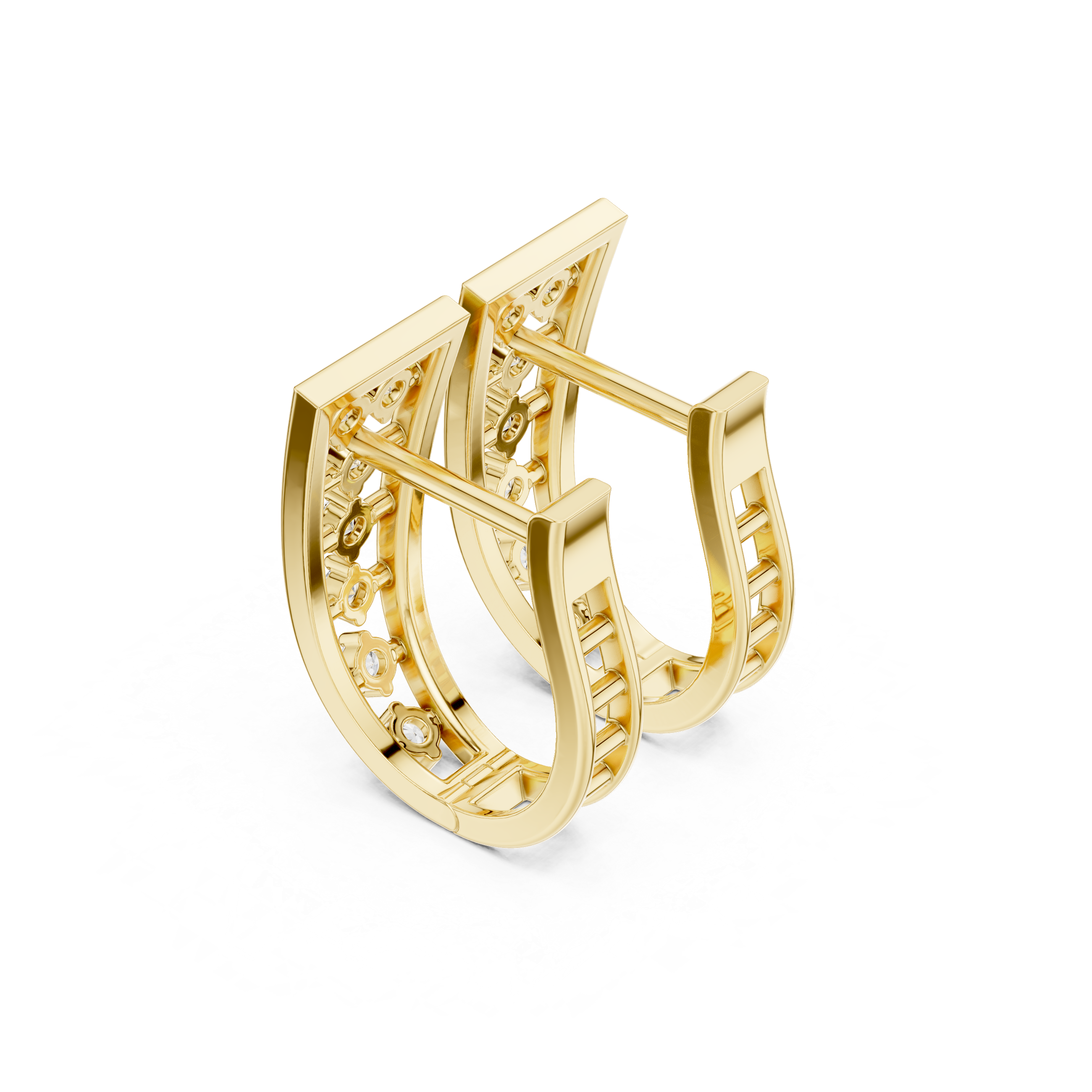 Geometric Frame Diamond Hoop Earrings in Yellow Gold - VYKA Diamonds