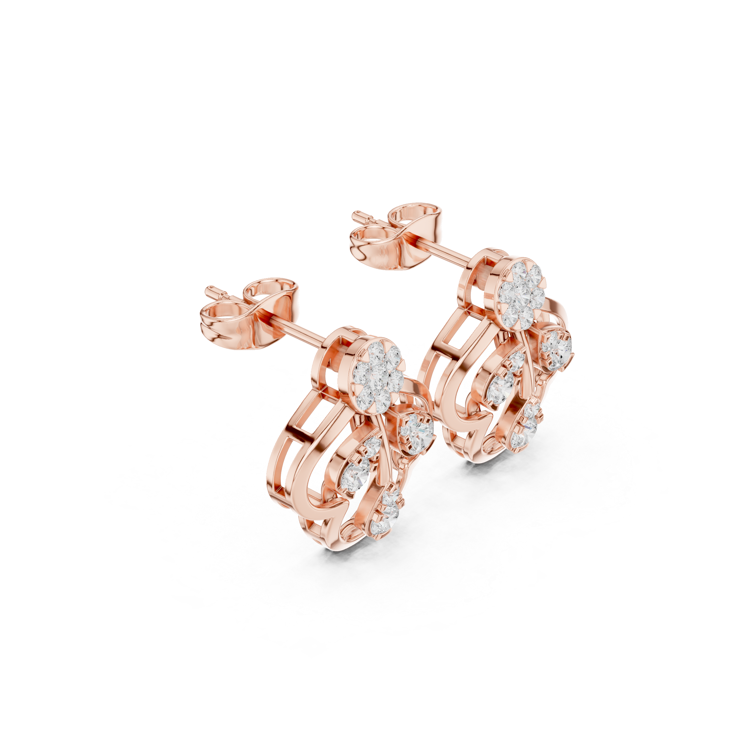 حلقان متدلية هندسية بإطار من المينا والألماس in Rose Gold - VYKA Diamonds
