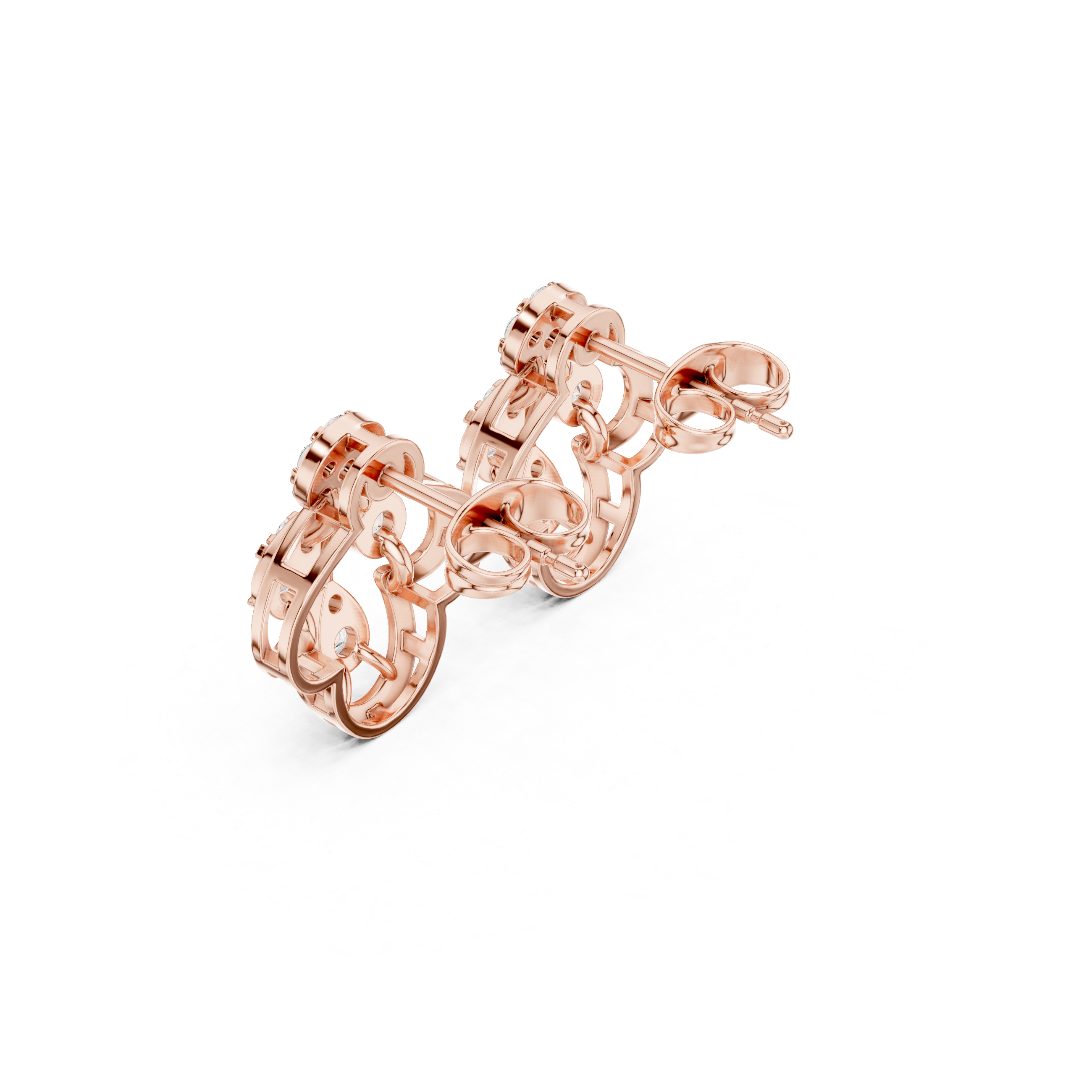 حلقان متدلية هندسية بإطار من المينا والألماس in Rose Gold - VYKA Diamonds