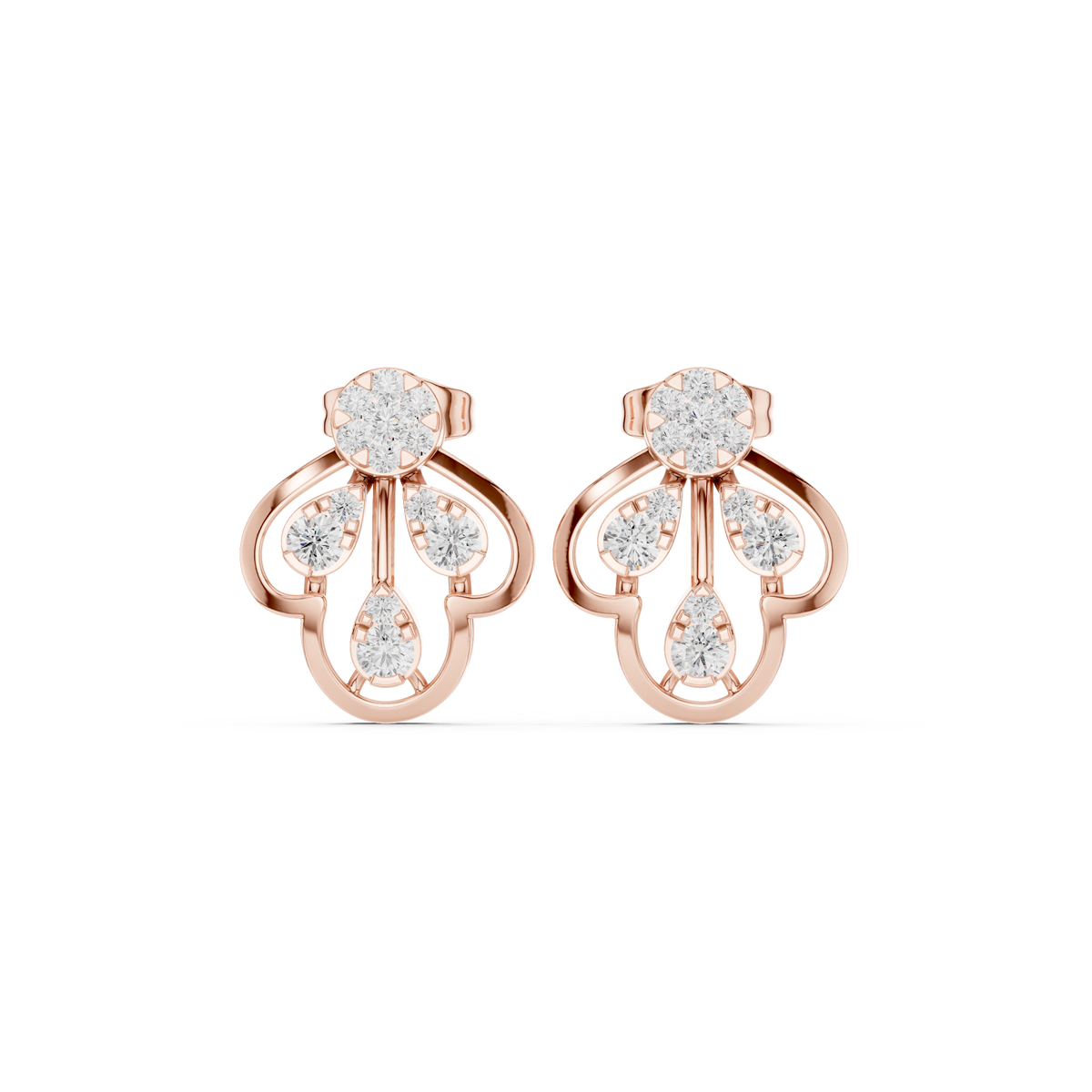 Geometric Frame Enamel Diamond Stud Earrings
