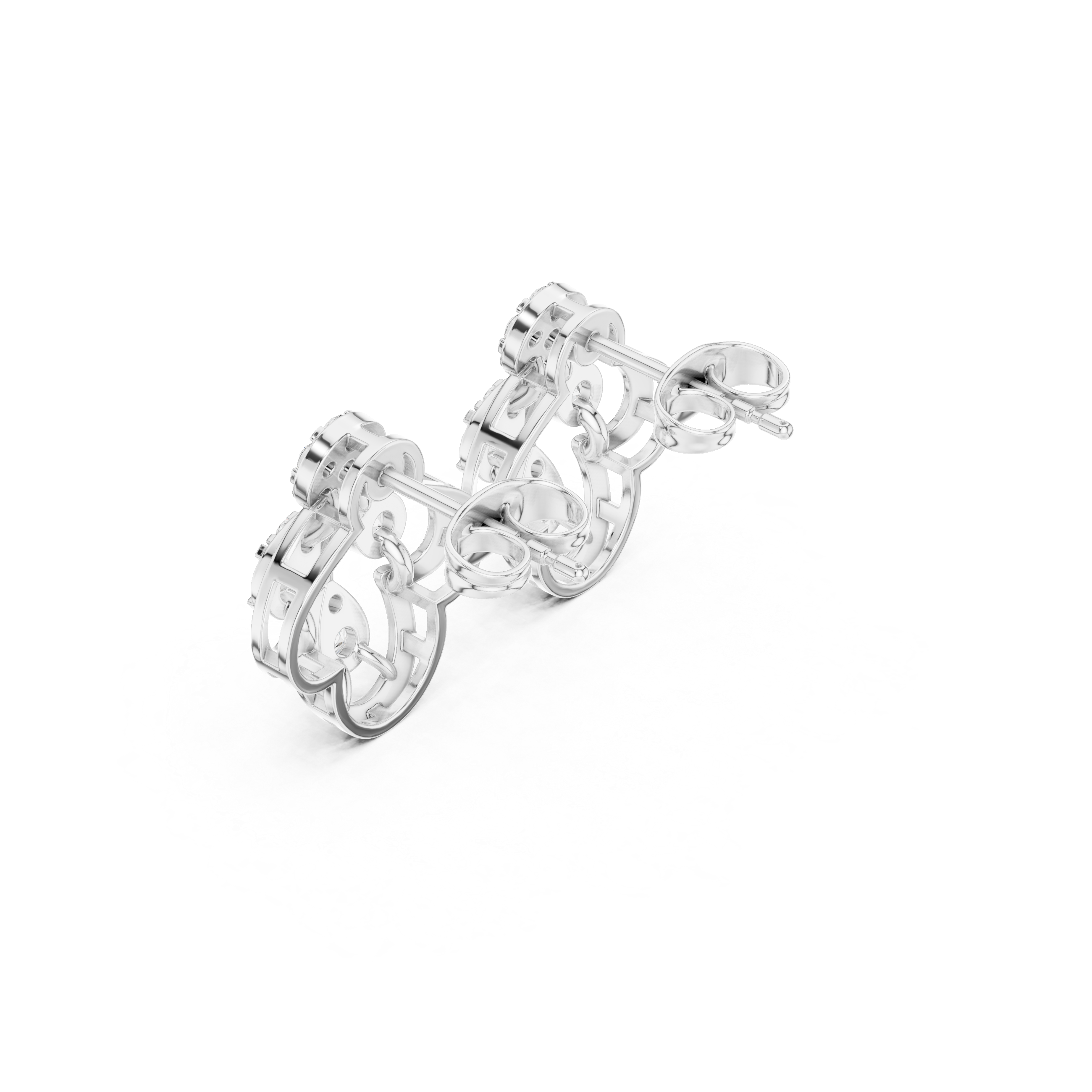 حلقان متدلية هندسية بإطار من المينا والألماس in White Gold - VYKA Diamonds
