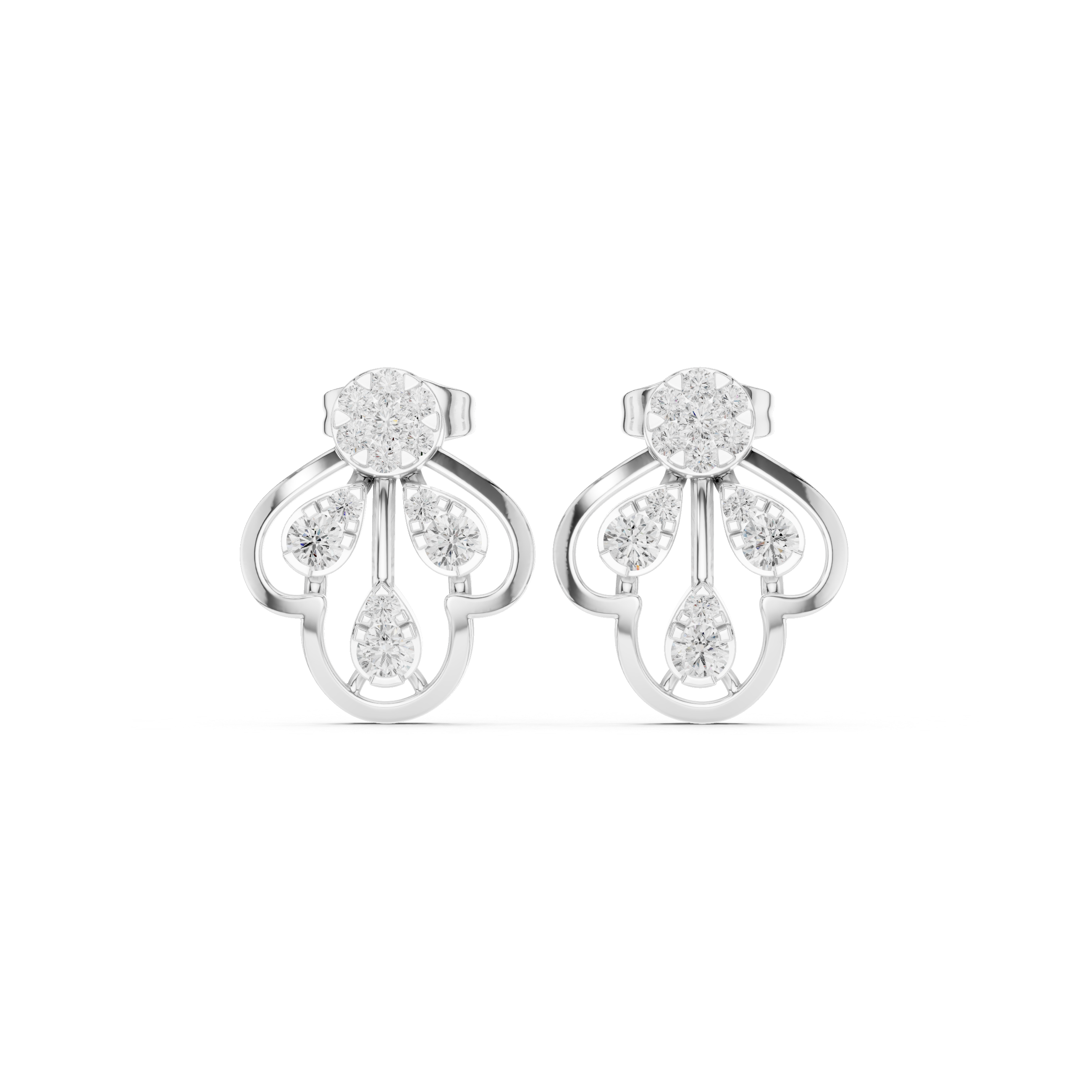 حلقان متدلية هندسية بإطار من المينا والألماس in White Gold - VYKA Diamonds
