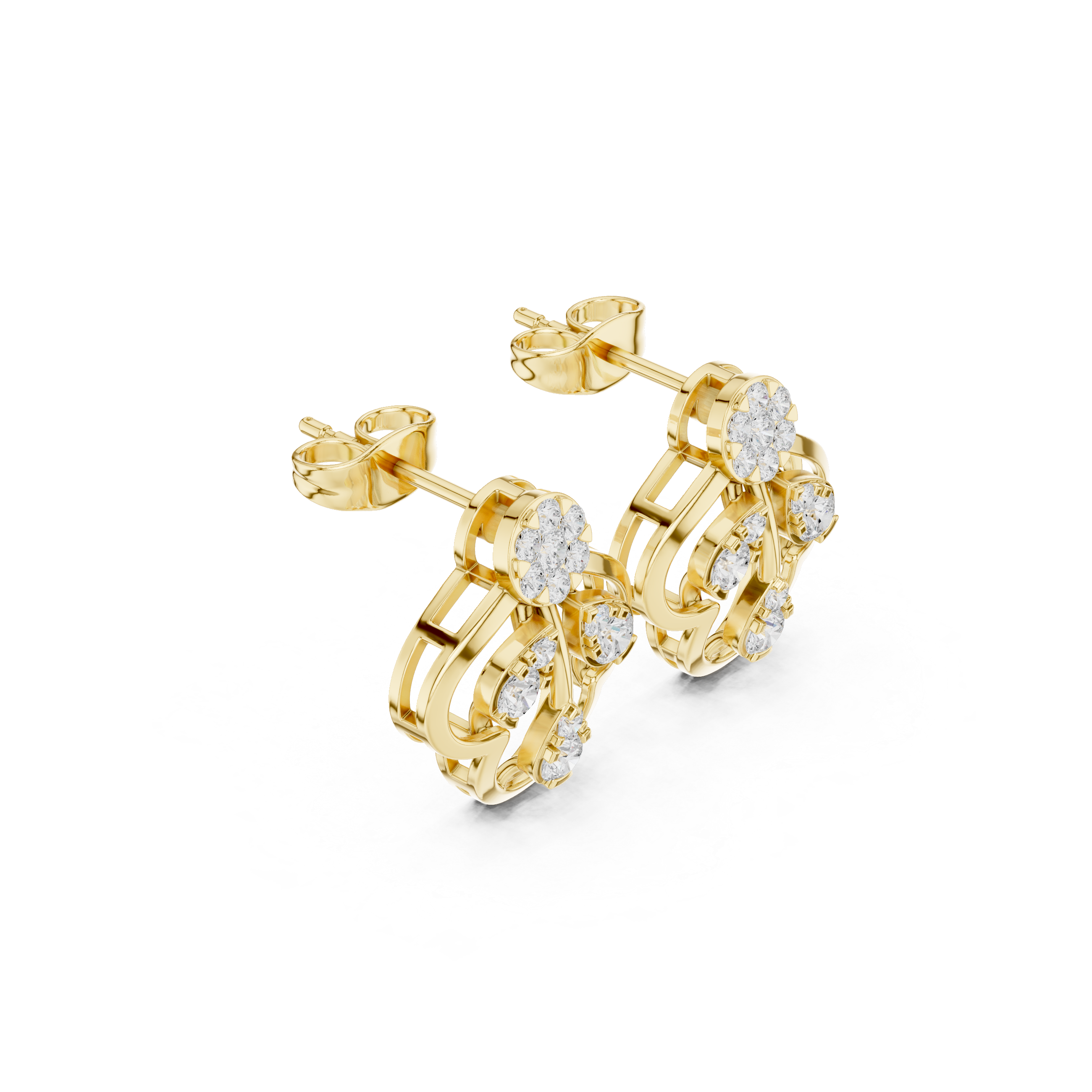 حلقان متدلية هندسية بإطار من المينا والألماس in Yellow Gold - VYKA Diamonds