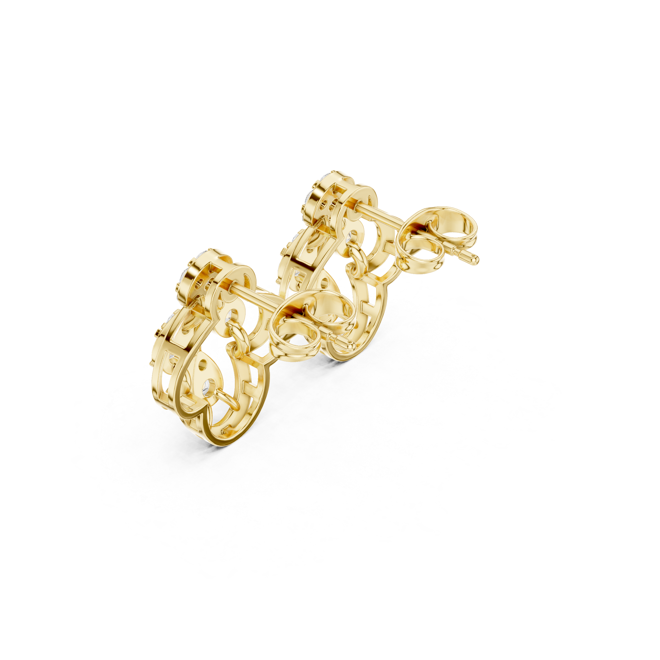 حلقان متدلية هندسية بإطار من المينا والألماس in Yellow Gold - VYKA Diamonds