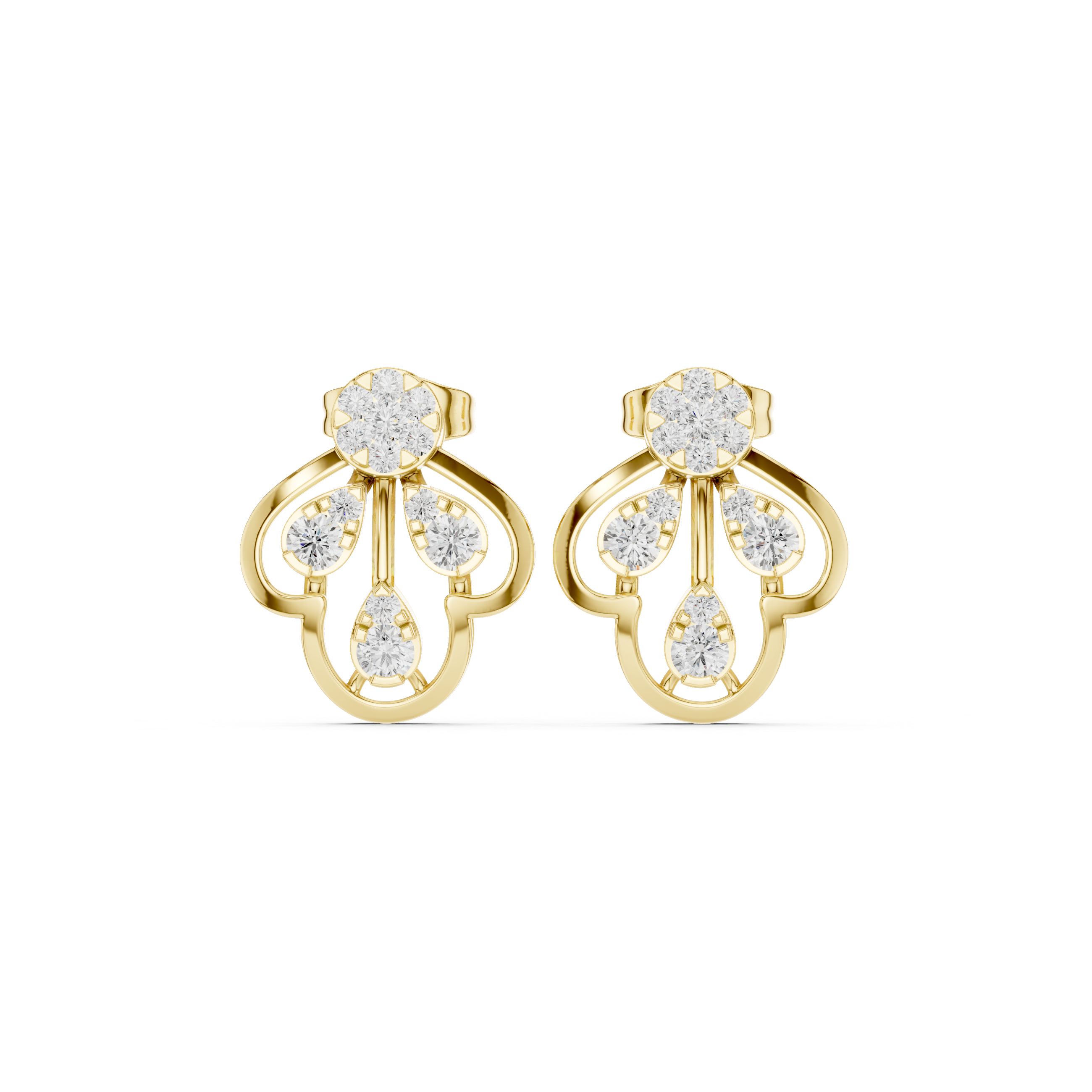 حلقان متدلية هندسية بإطار من المينا والألماس in Yellow Gold - VYKA Diamonds
