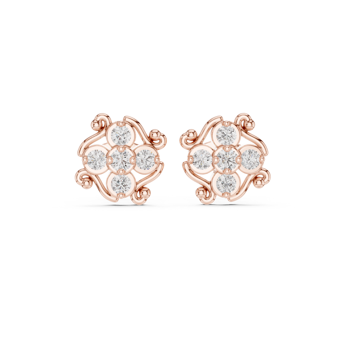 Scalloped Edge Diamond Stud Earrings in Rose Gold - VYKA Diamonds