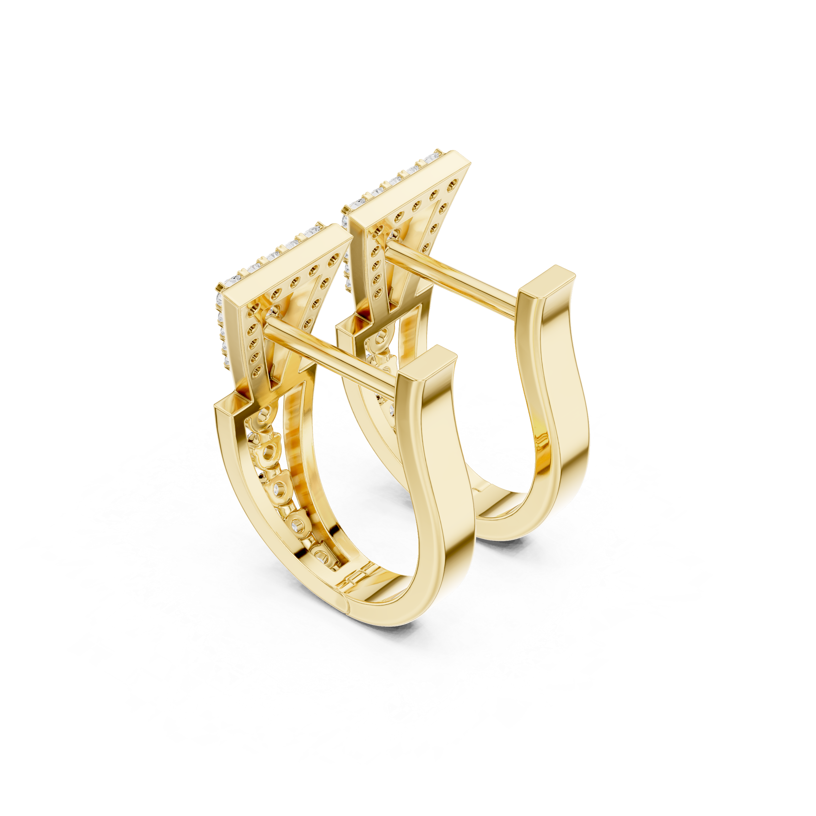 Structured Trellis Diamond Hoop Earrings in Yellow Gold - VYKA Diamonds