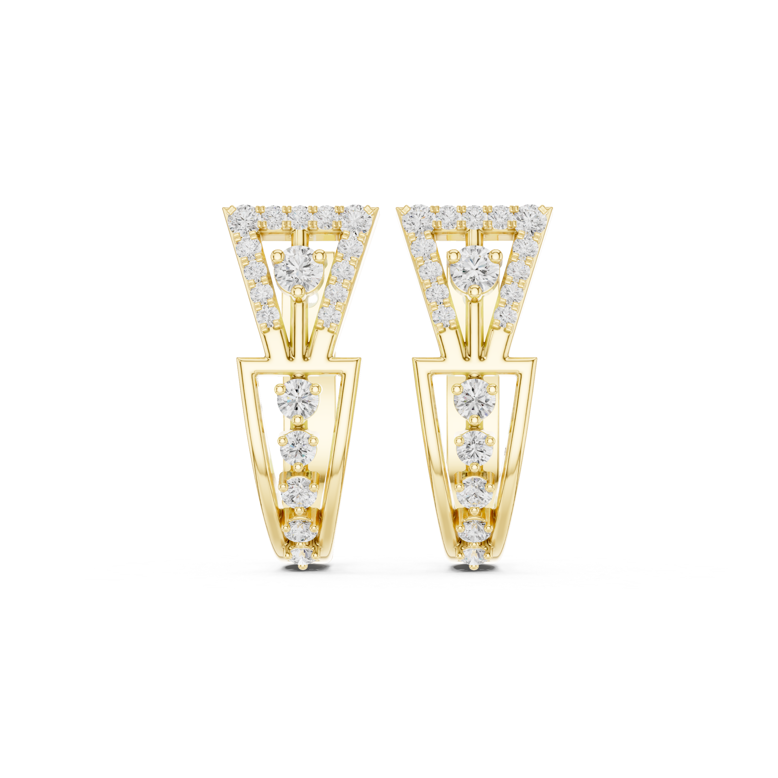 Structured Trellis Diamond Hoop Earrings in Yellow Gold - VYKA Diamonds