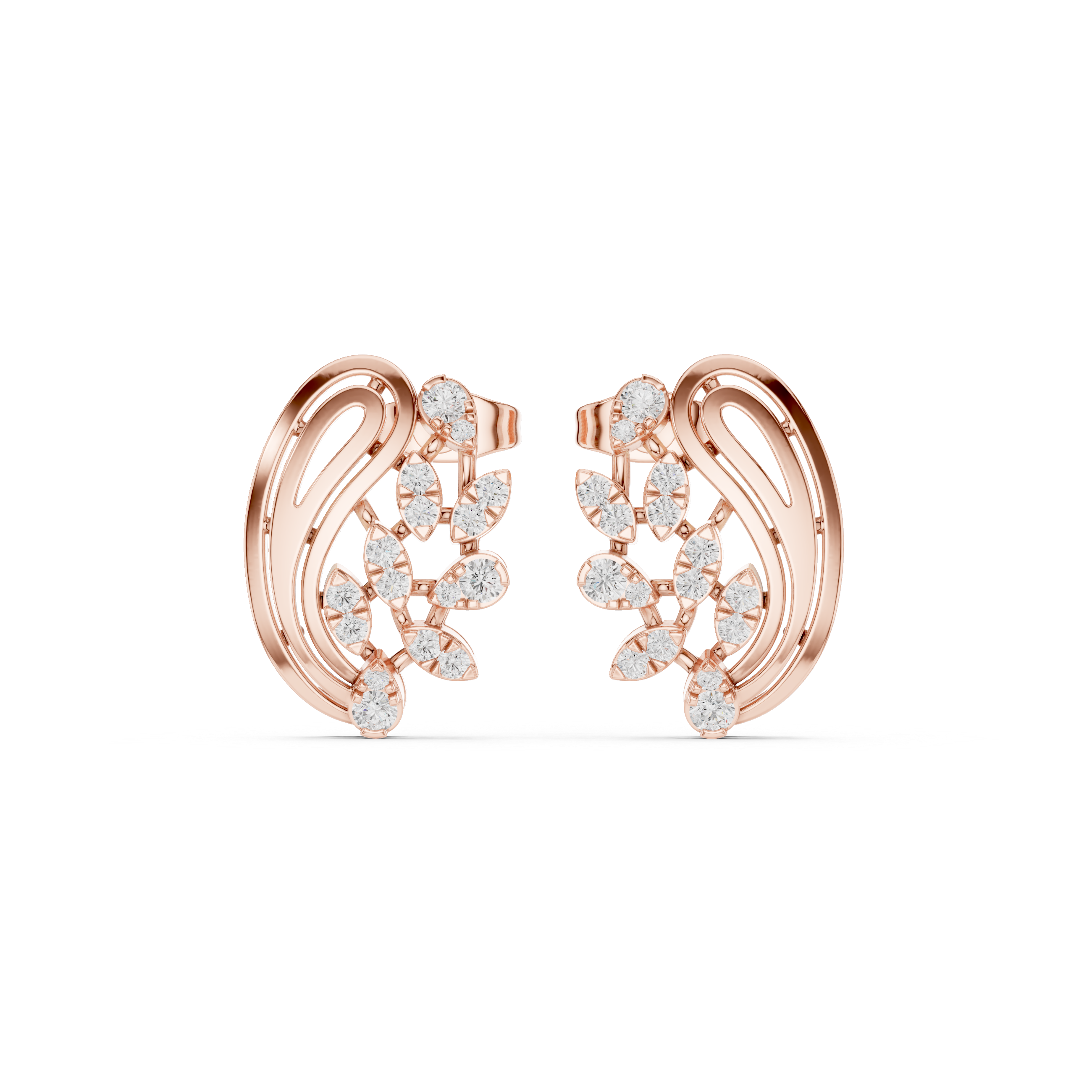 Structured Trellis Enamel Diamond Stud Earrings in Rose Gold - VYKA Diamonds