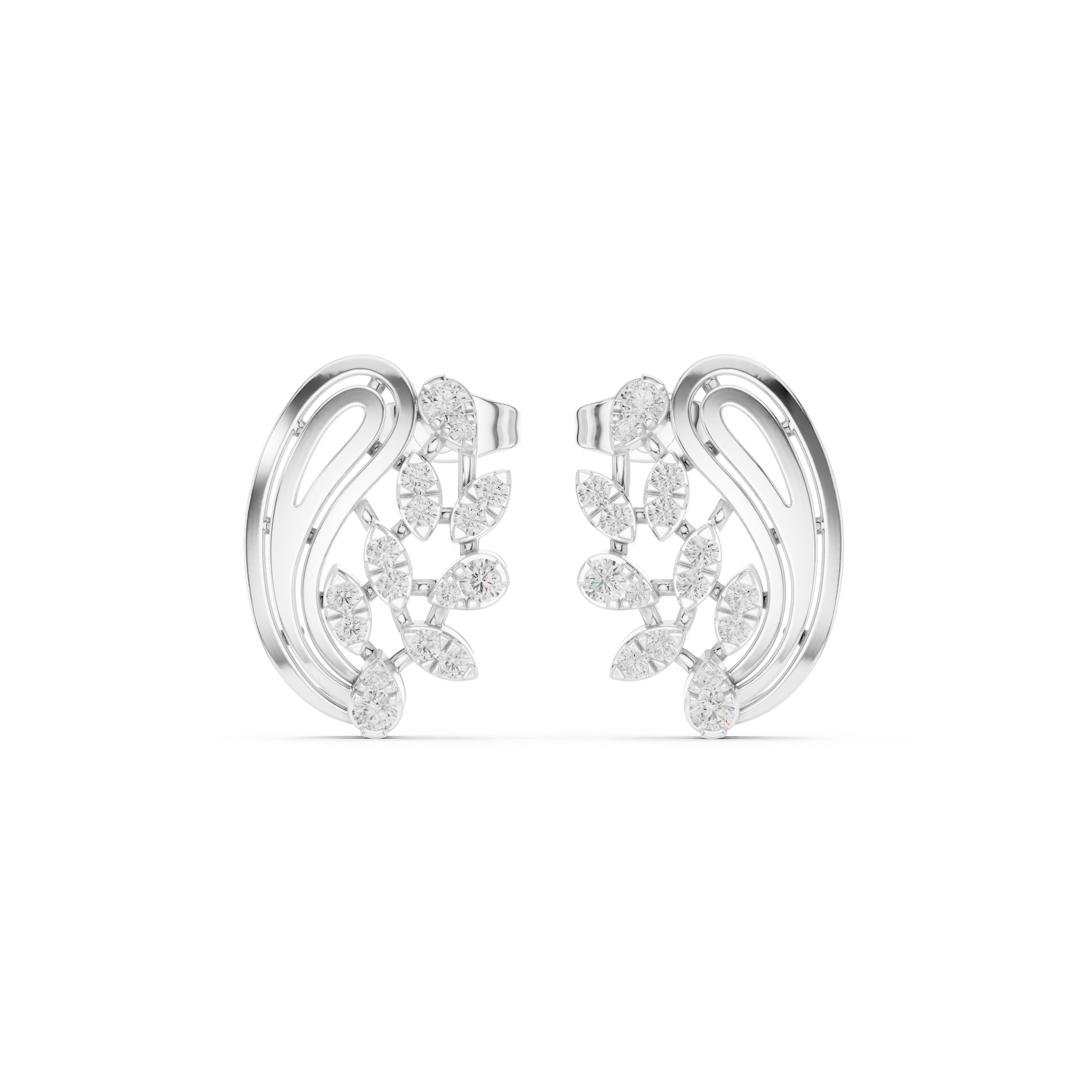 Structured Trellis Enamel Diamond Stud Earrings in White Gold - VYKA Diamonds