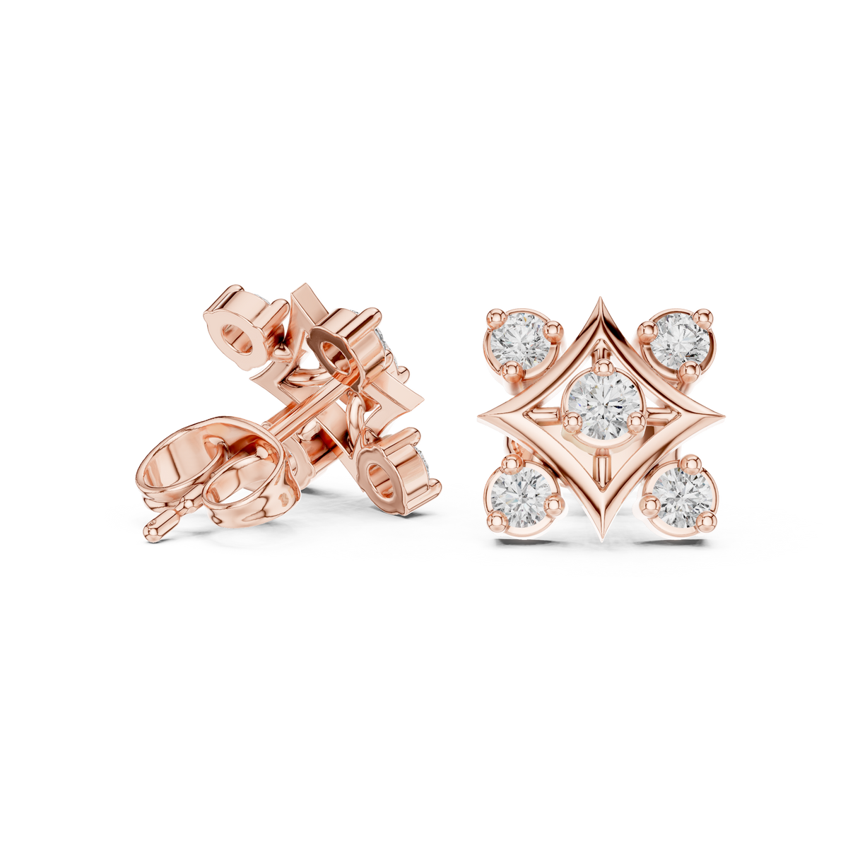 أقراط ألماس على شكل نجمة رباعية in Rose Gold - VYKA Diamonds
