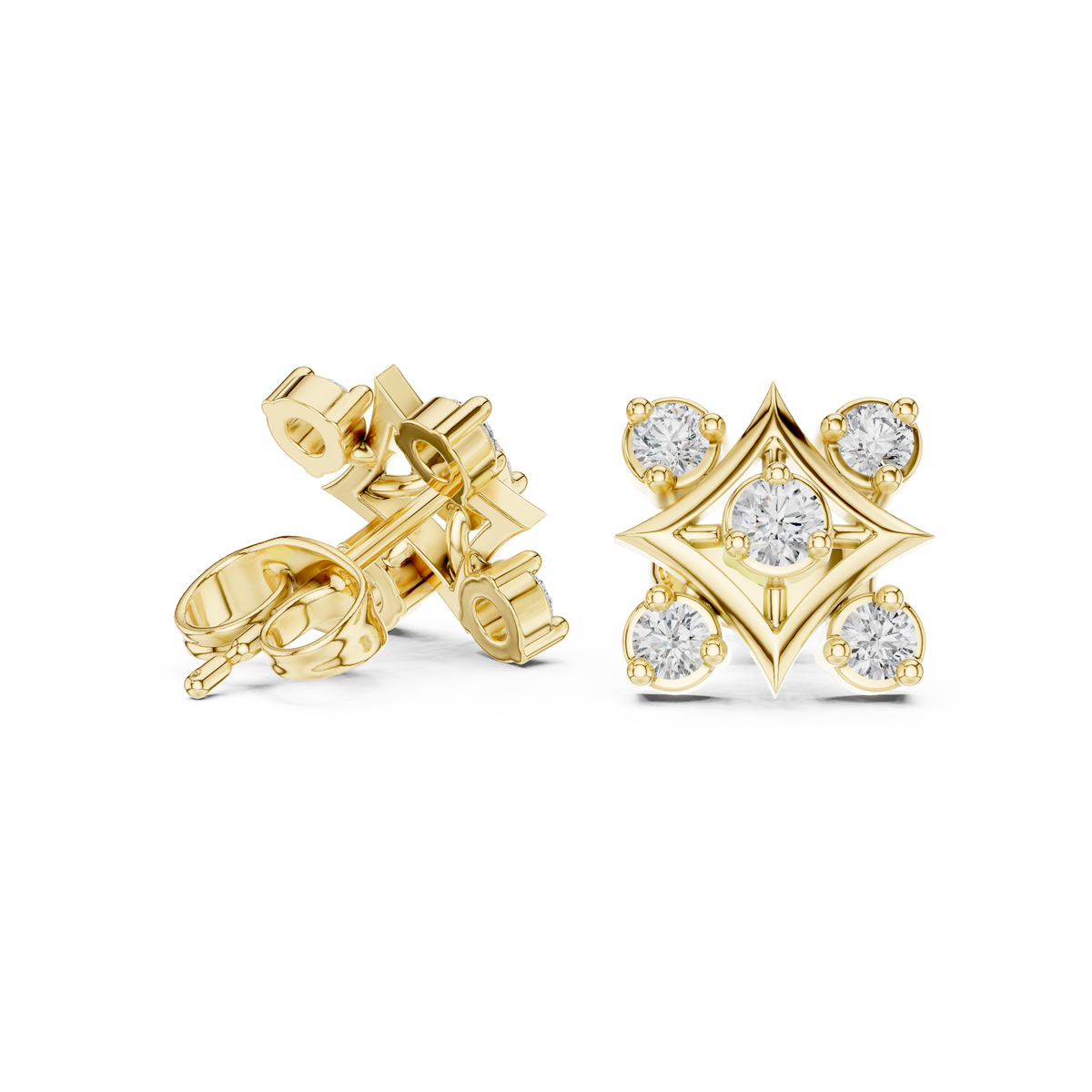 أقراط ألماس على شكل نجمة رباعية in Yellow Gold - VYKA Diamonds