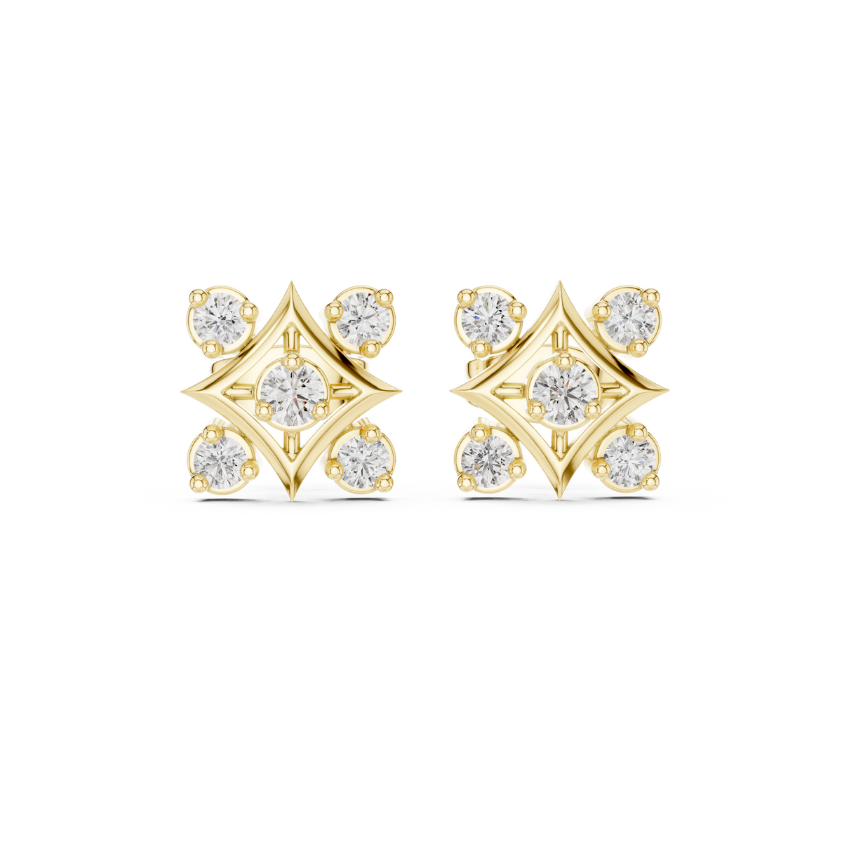 أقراط ألماس على شكل نجمة رباعية in Yellow Gold - VYKA Diamonds