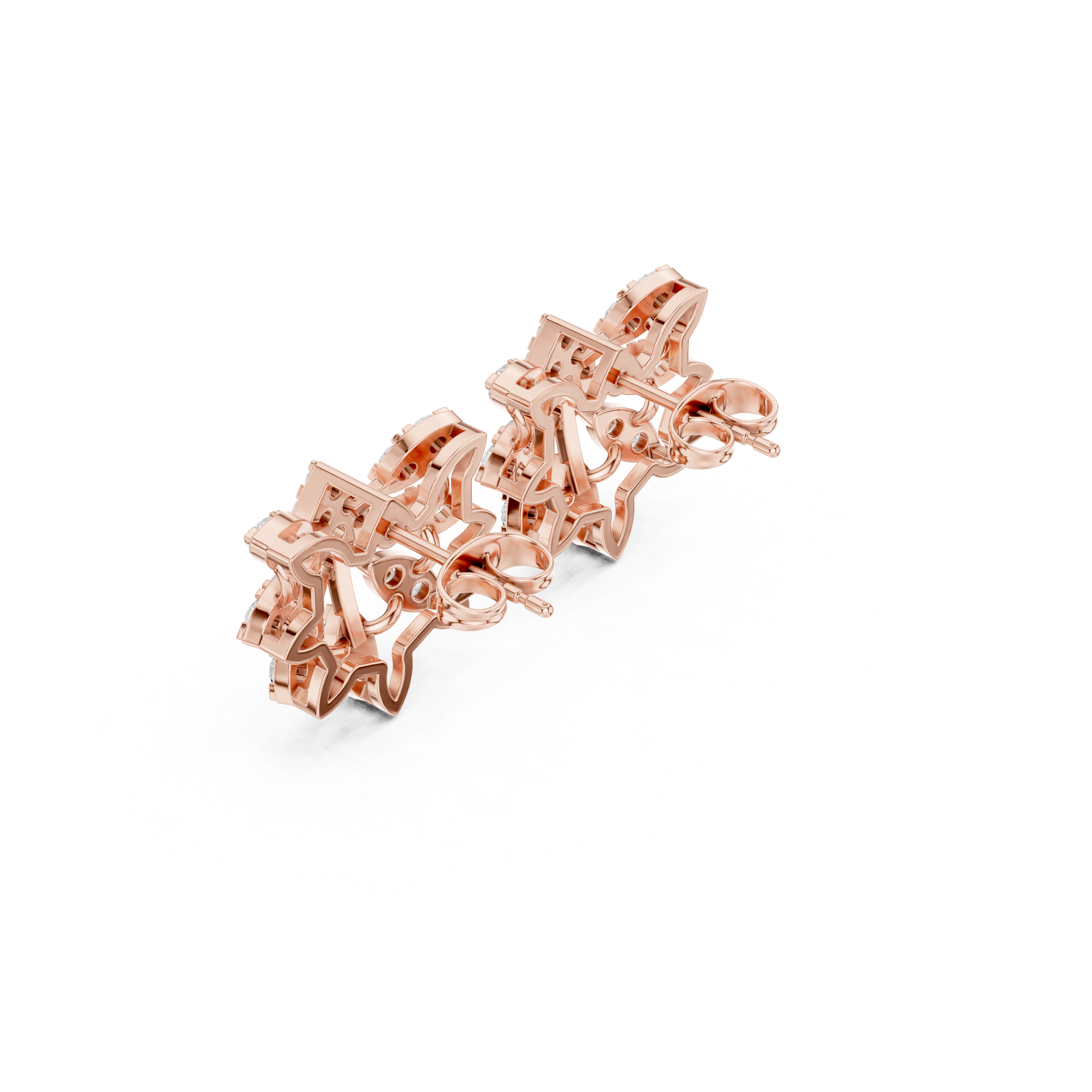 Interlocking Grid Enamel Diamond Stud Earrings in Rose Gold - VYKA Diamonds