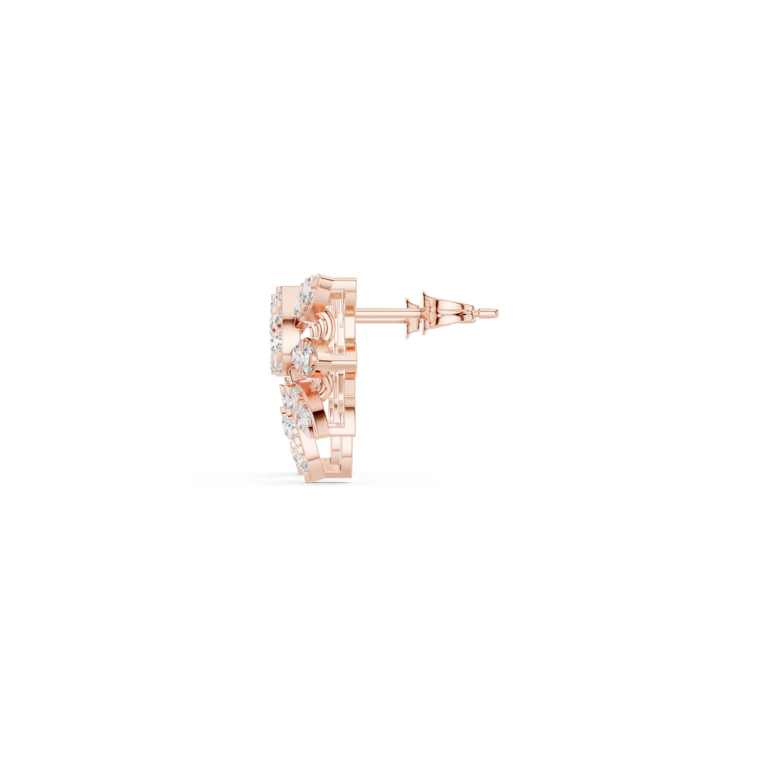 Interlocking Grid Enamel Diamond Stud Earrings in Rose Gold - VYKA Diamonds