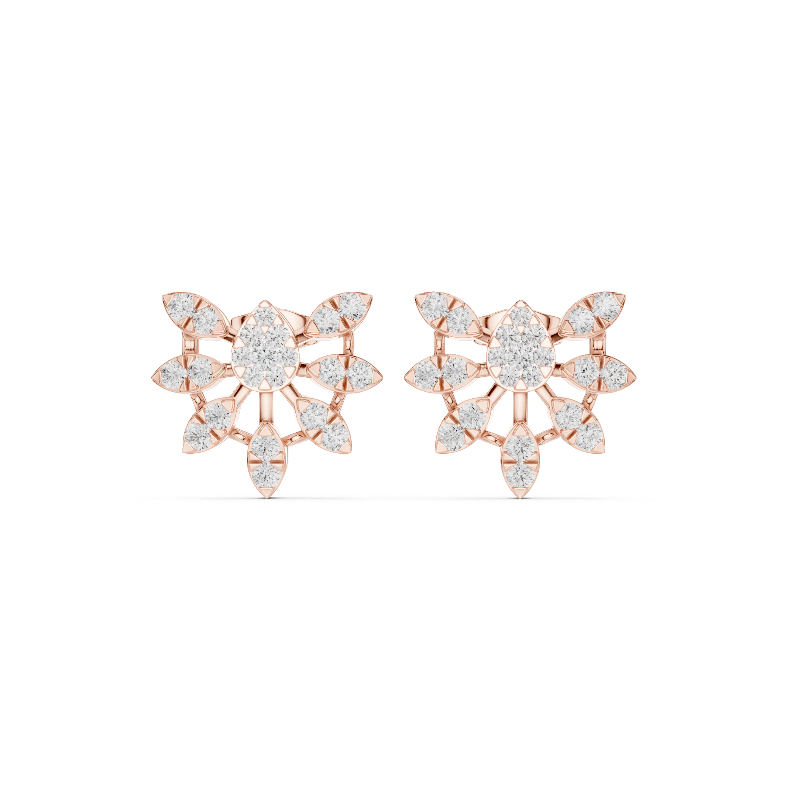 Interlocking Grid Enamel Diamond Stud Earrings in Rose Gold - VYKA Diamonds
