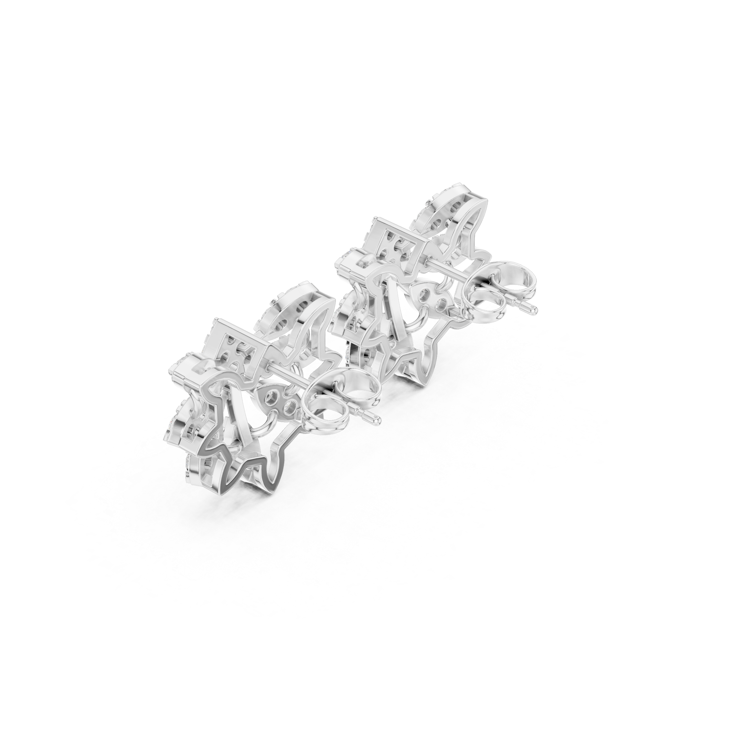 Interlocking Grid Enamel Diamond Stud Earrings in White Gold - VYKA Diamonds