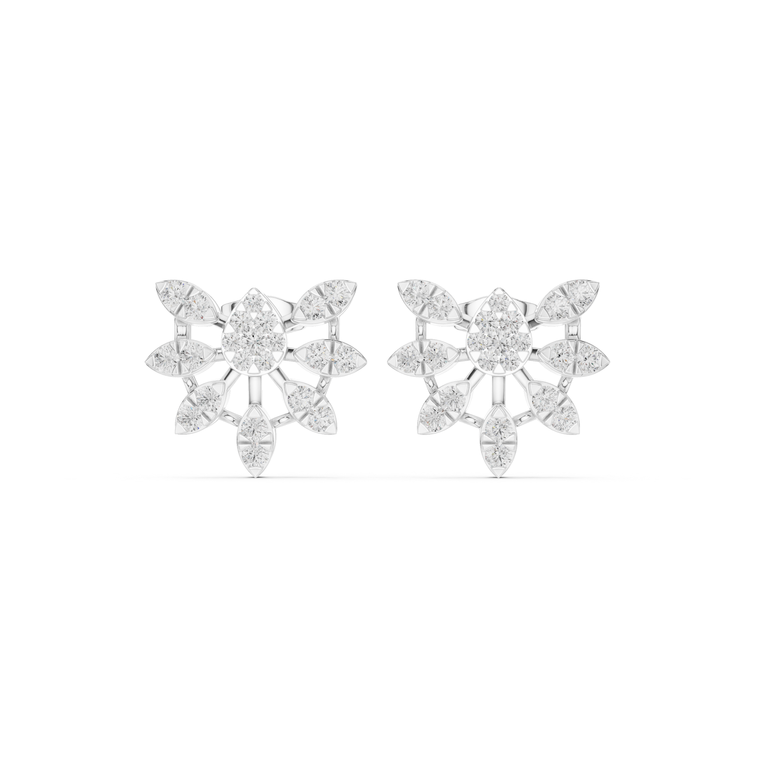 Interlocking Grid Enamel Diamond Stud Earrings in White Gold - VYKA Diamonds