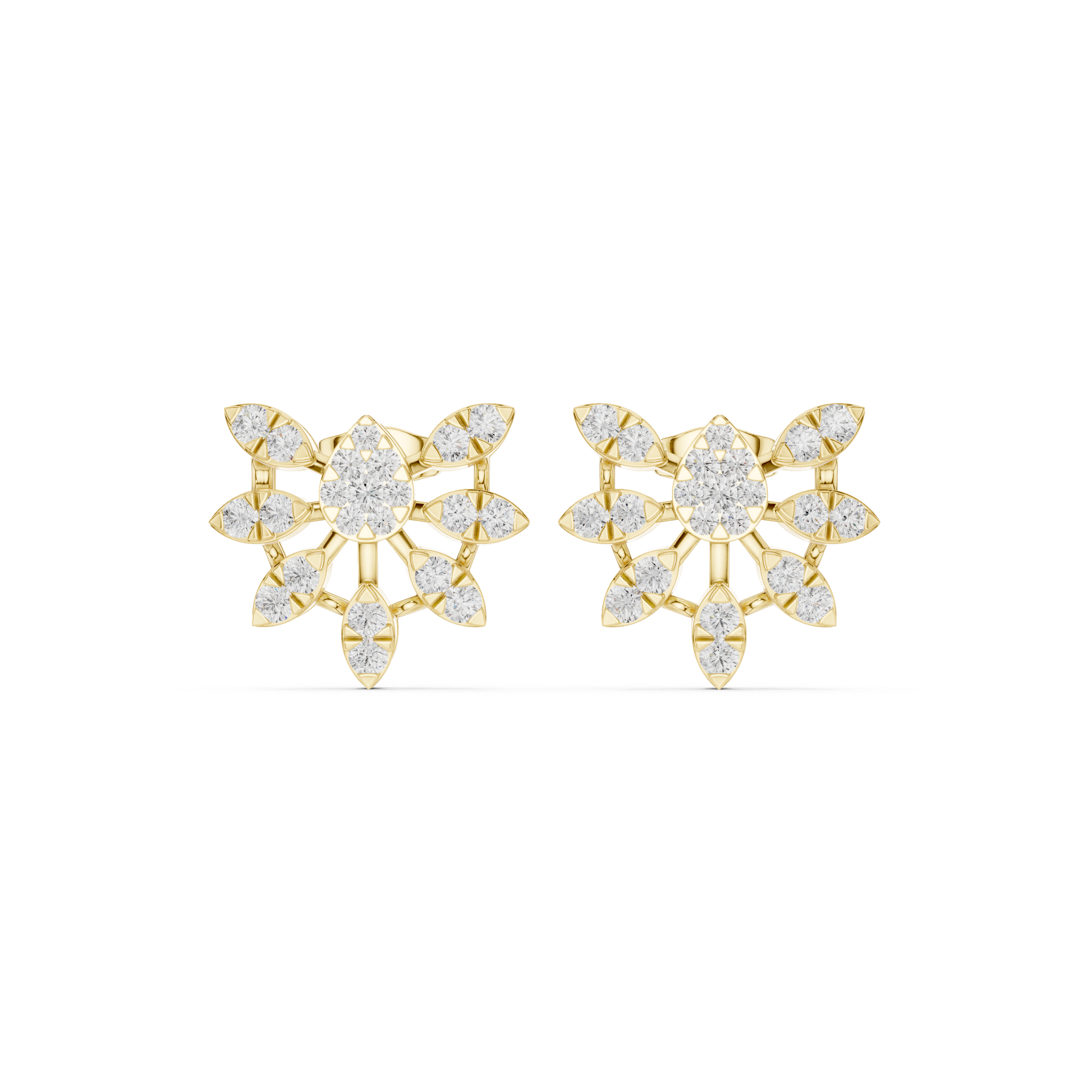 Interlocking Grid Enamel Diamond Stud Earrings in Yellow Gold - VYKA Diamonds