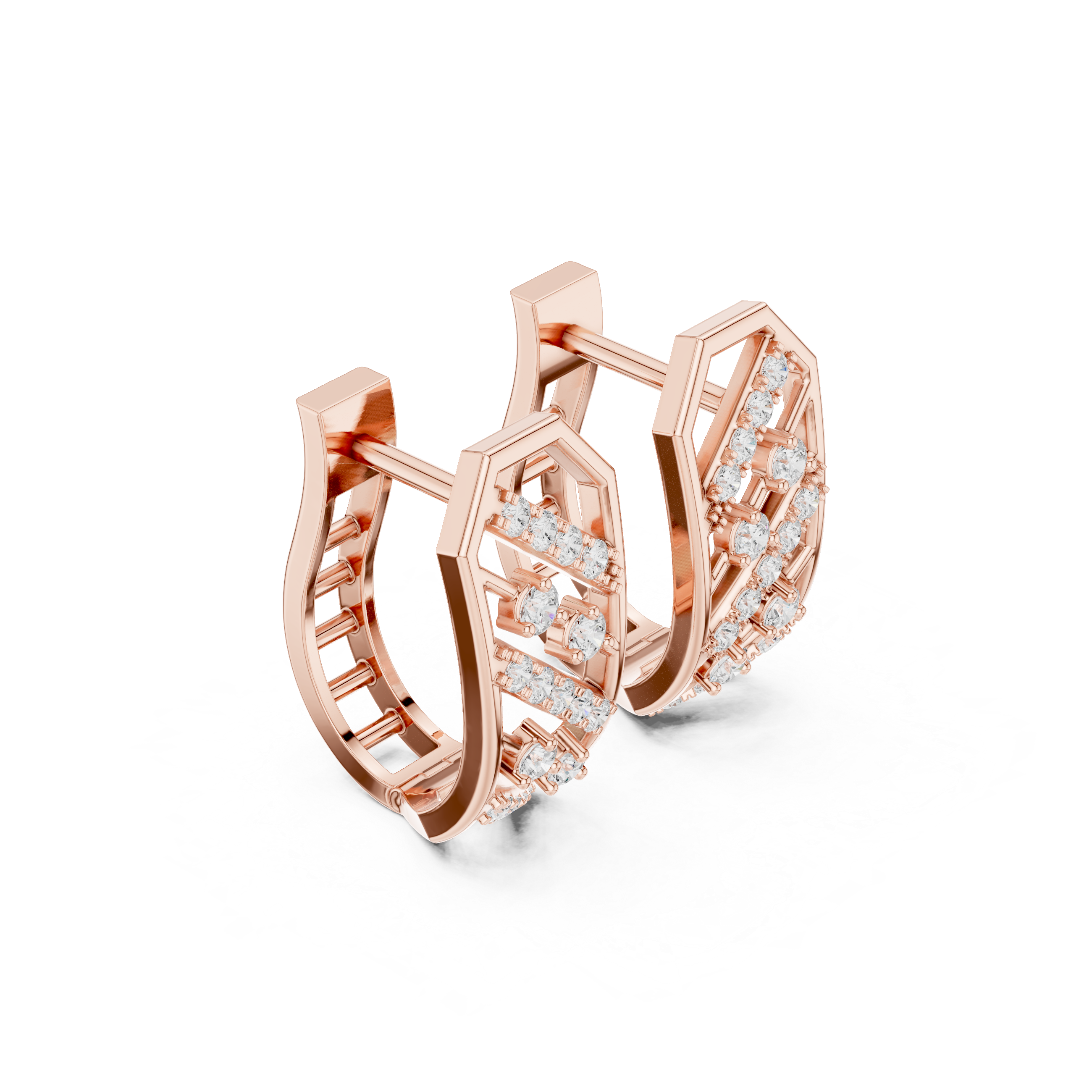 Window Pane Diamond Hoop Earrings in Rose Gold - VYKA Diamonds